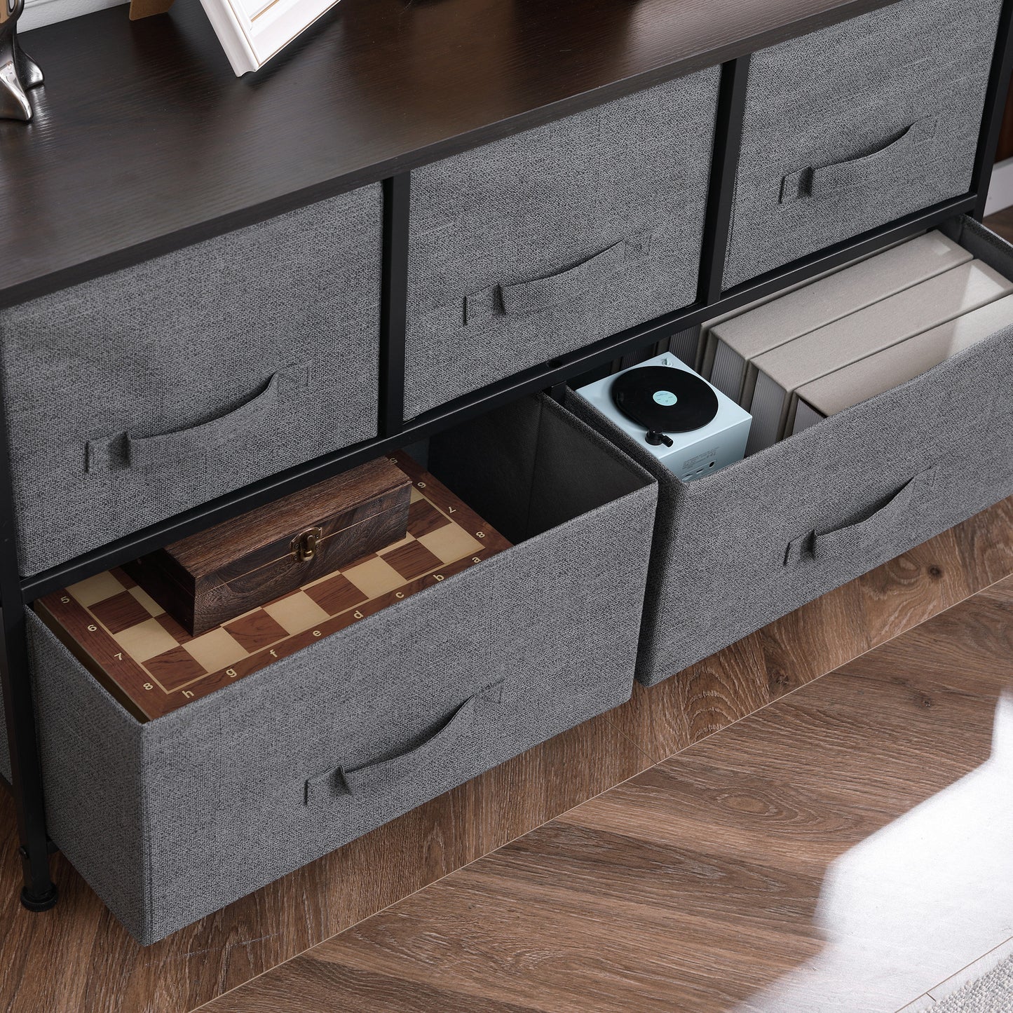 Chest of Drawers, 5 Drawer Fabric Dresser for Bedroom, Dark Grey