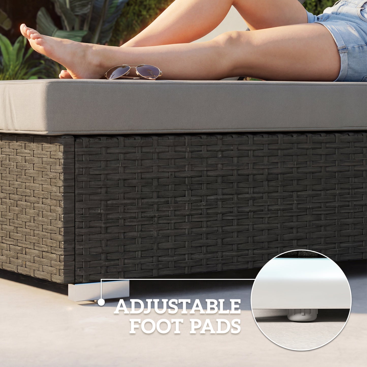 Rattan Sun Loungers Set of 2 with Side Table, Dark Grey