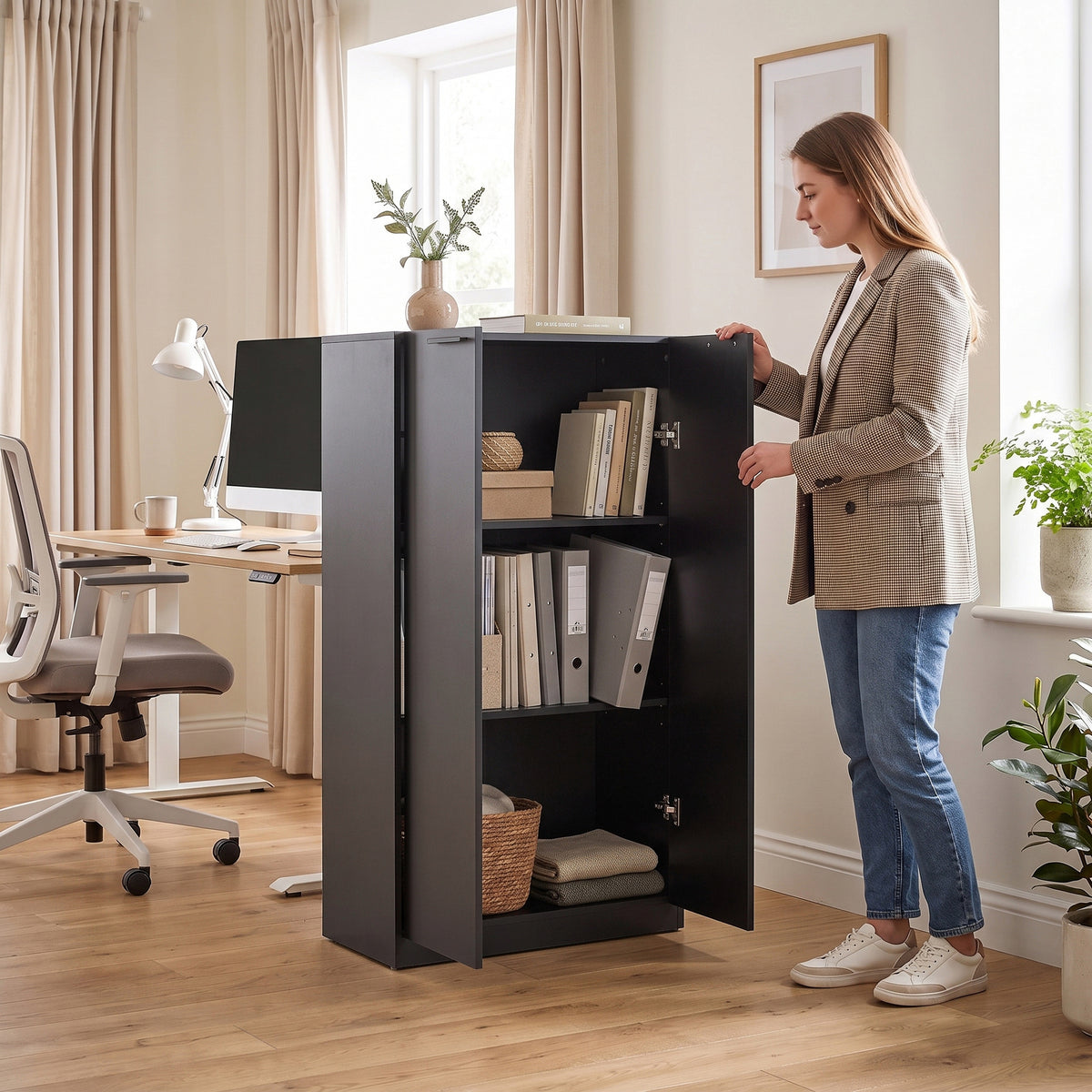 3-Tier Wooden Storage Cabinet Cupboard Tall Soft Close 120 cm Black