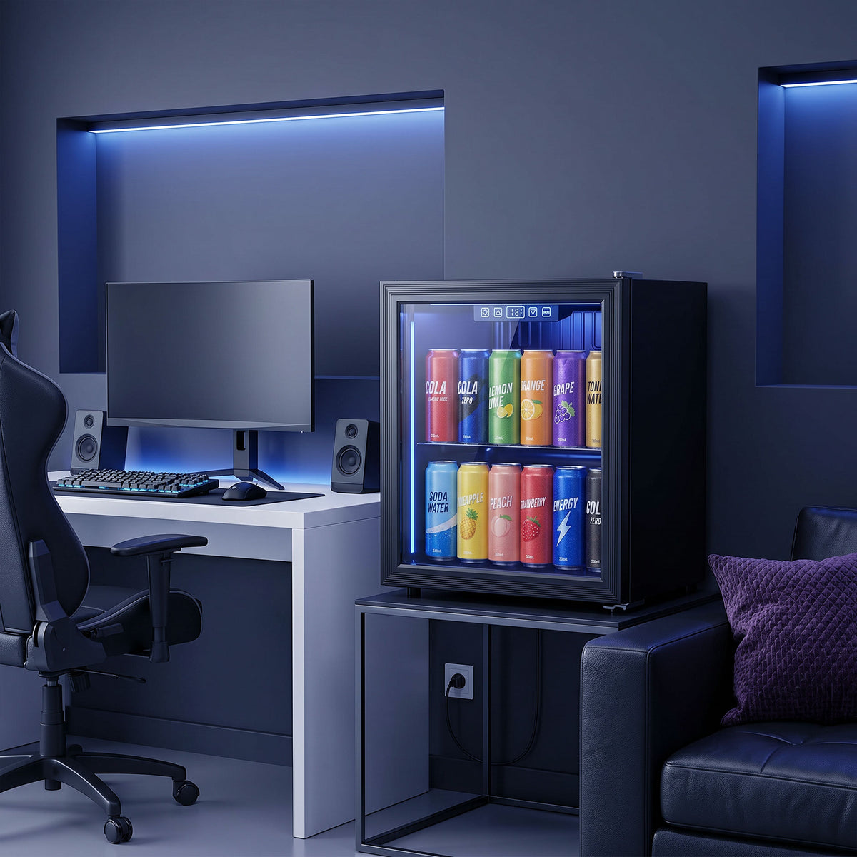 50L Drinks Fridge for 48 Cans or 12 Bottles with LED Light - Black