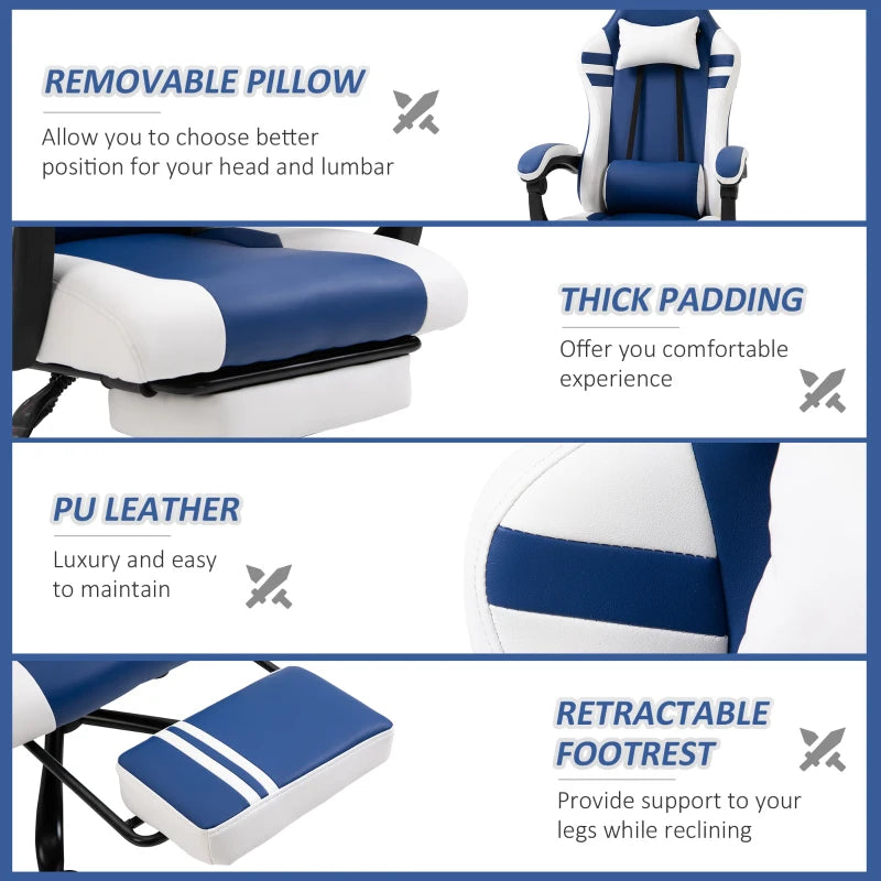 PU Leather Gaming Chair with Headrest & Footrest