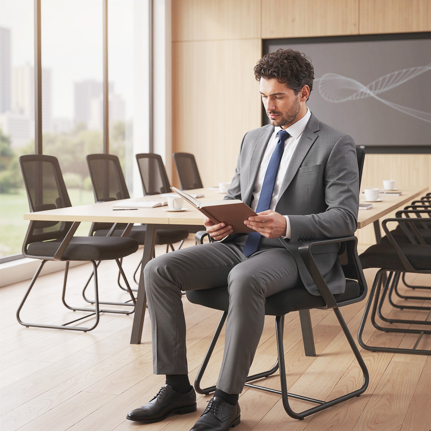 Desk Chair No Wheels, Meeting Chair with Mesh Back for Waiting Room