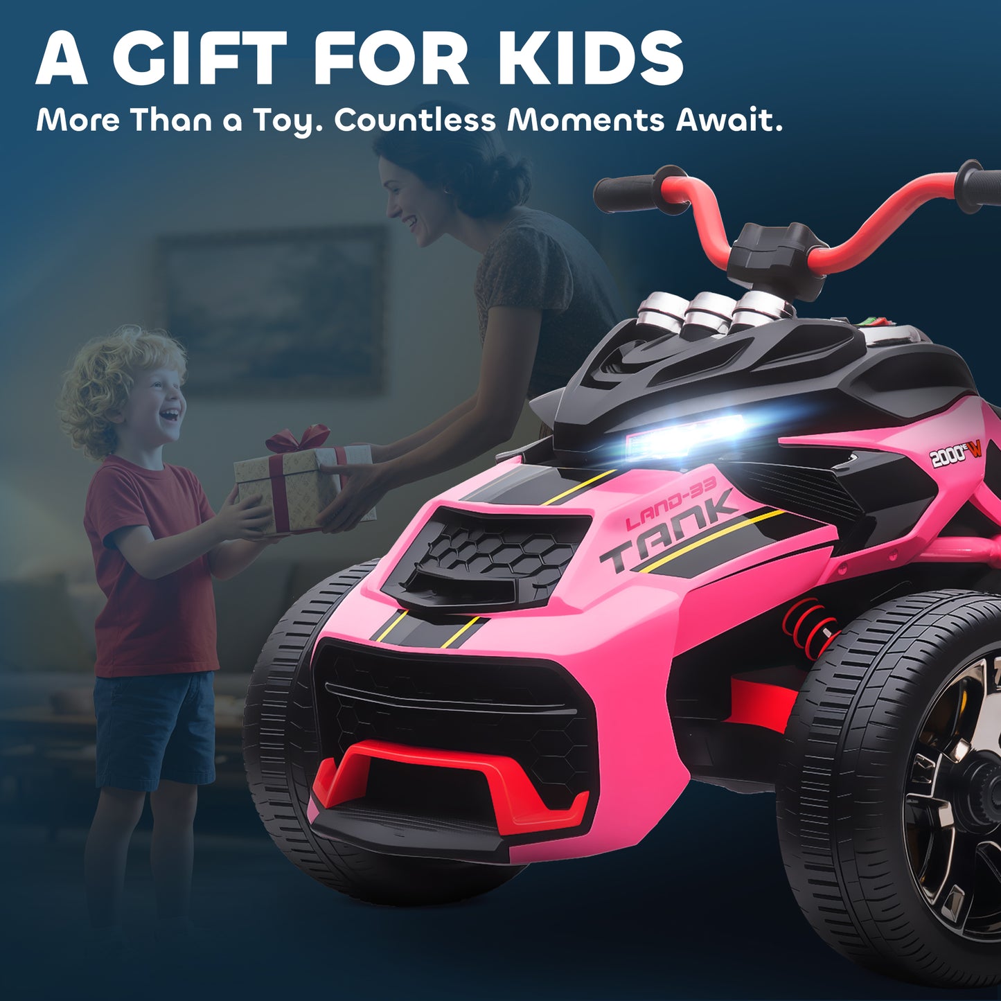 12V Kids Electric Ride On Car, Battery Powered Ride On ATV, Pink
