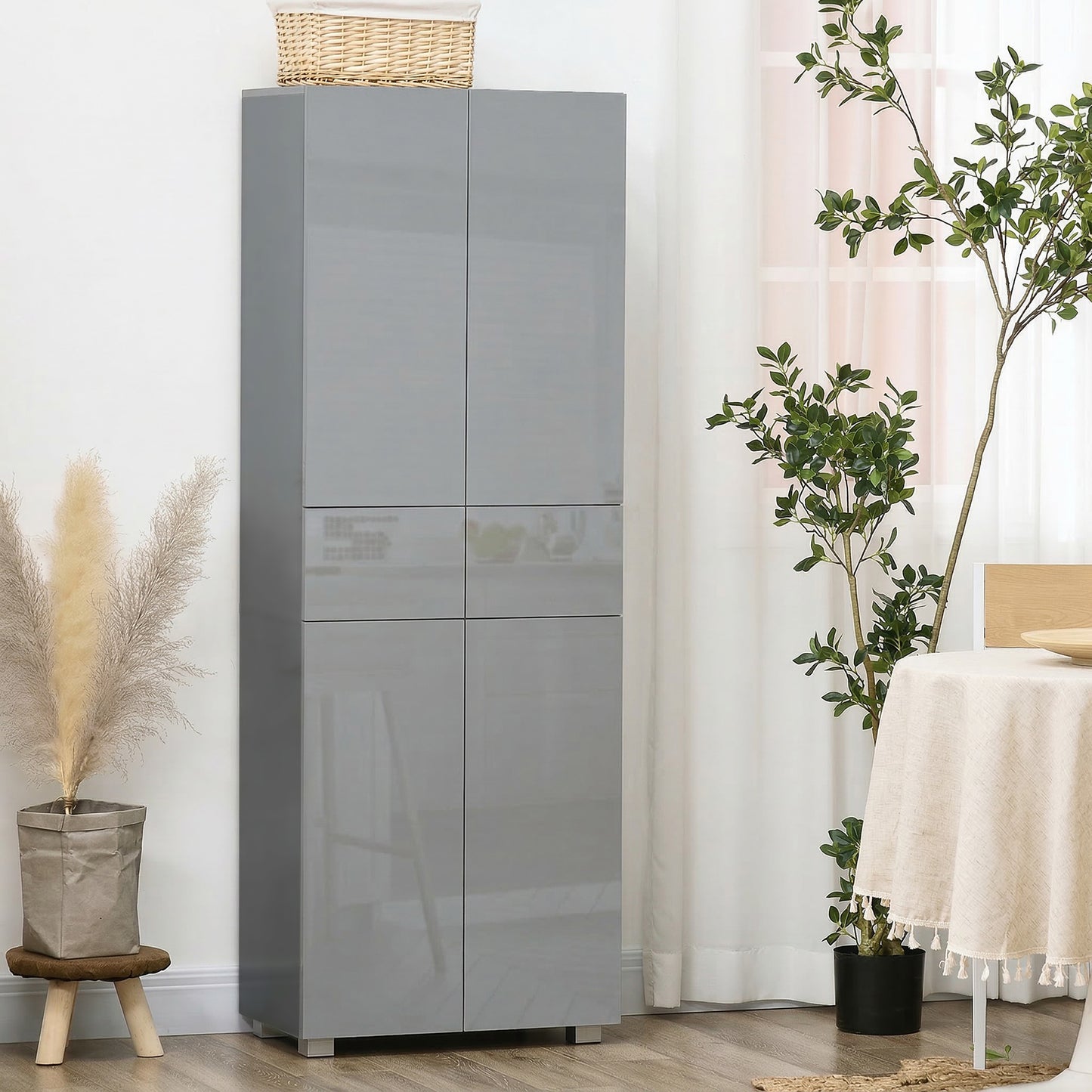Kitchen Cupboard Storage Cabinet Push Open Doors and Drawers, Grey