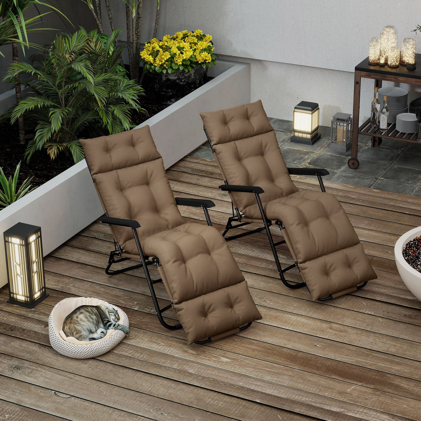 Garden Lounge Chair Cushions Set of 2, 220gsm Fabric, Khaki