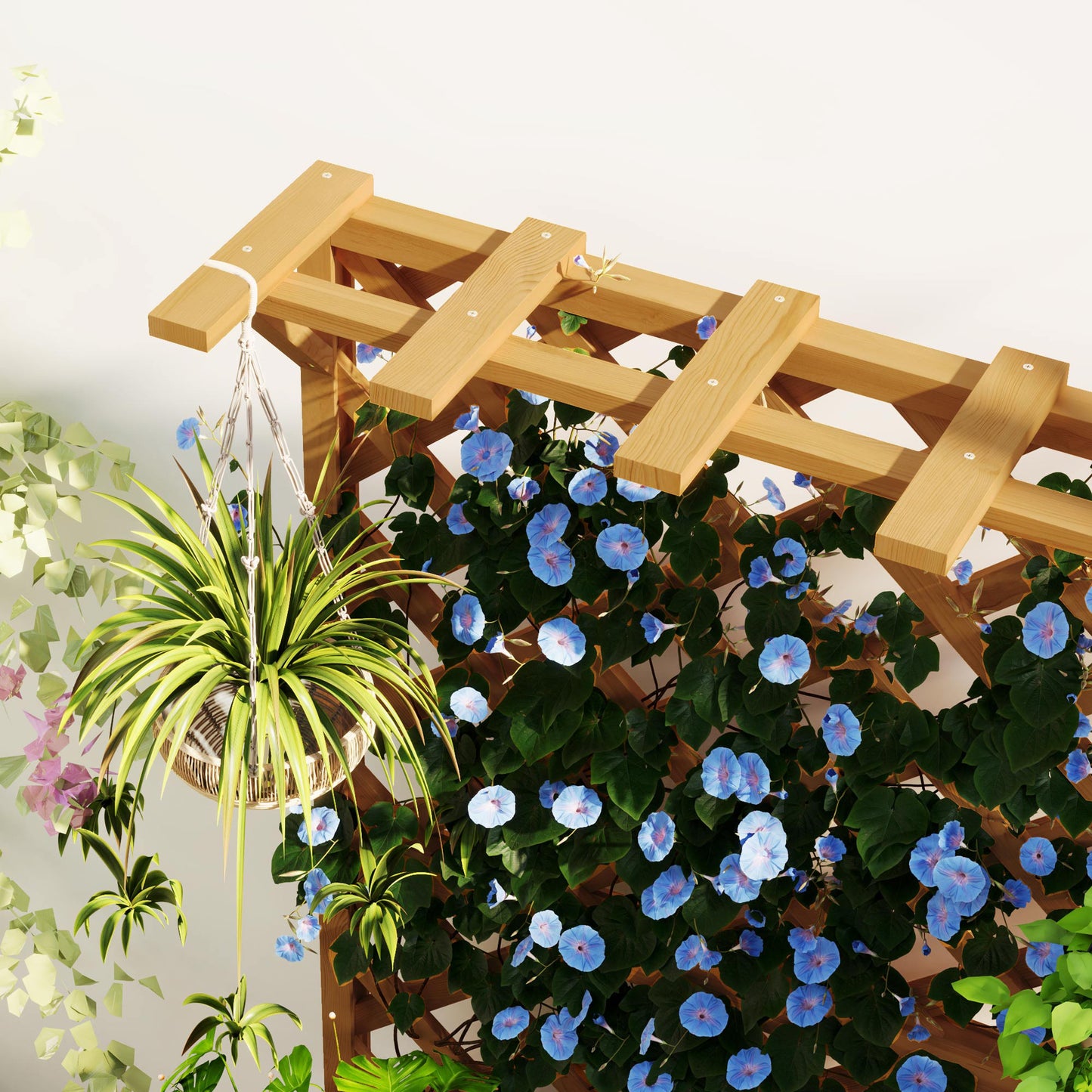 Wooden Planter with Trellis and Drainage Holes, Natural