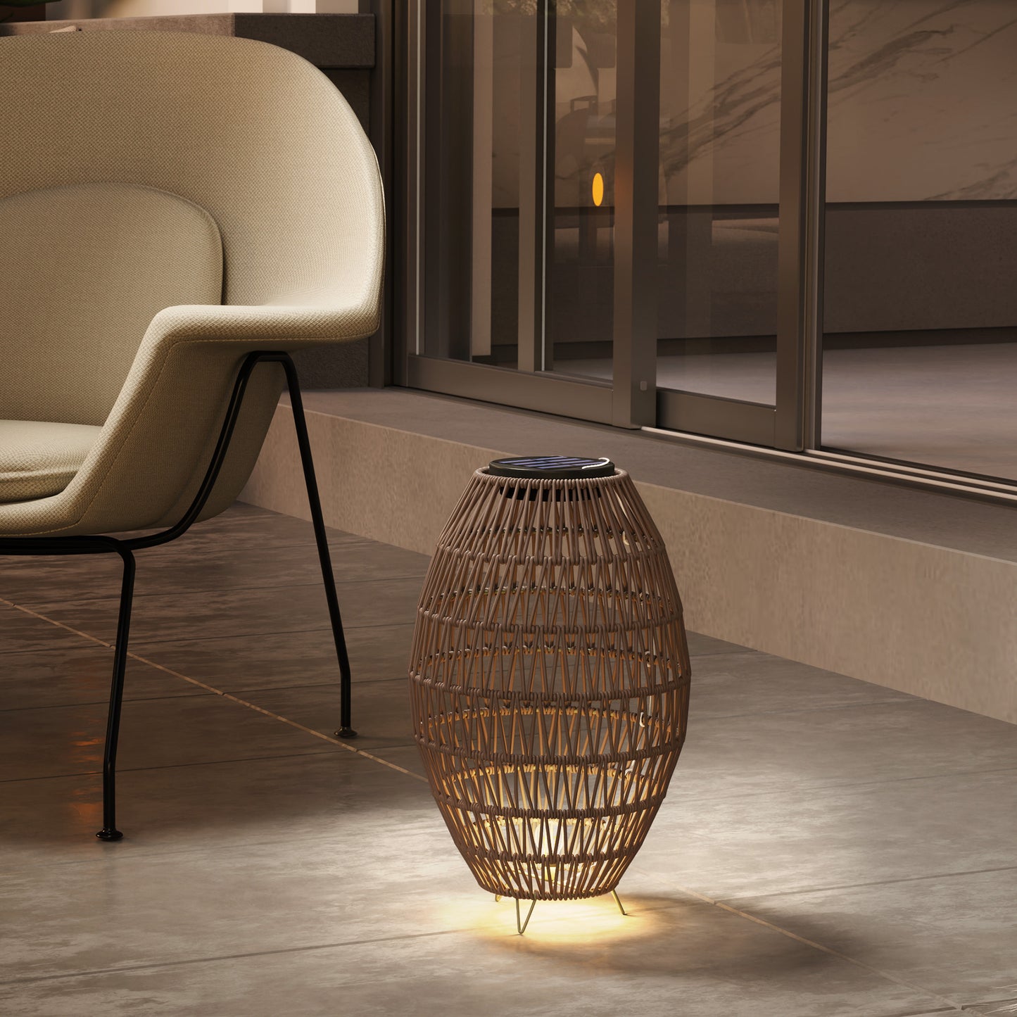 Rattan Solar Lamp, Auto On/Off Garden Lantern, Dark Brown