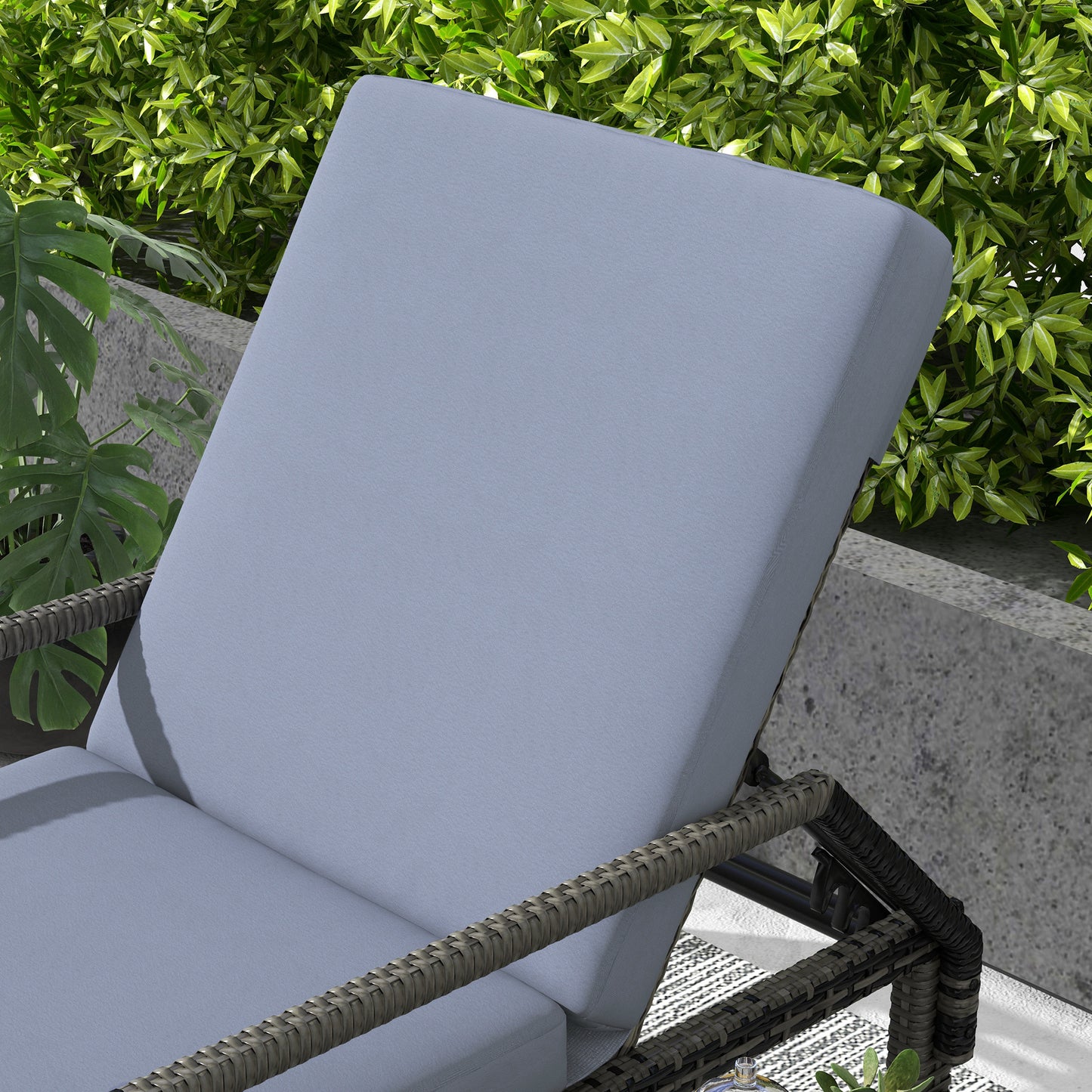 Rattan Wicker Chaise Sun Lounger Garden w/ Adjustable Backrest & Wheels