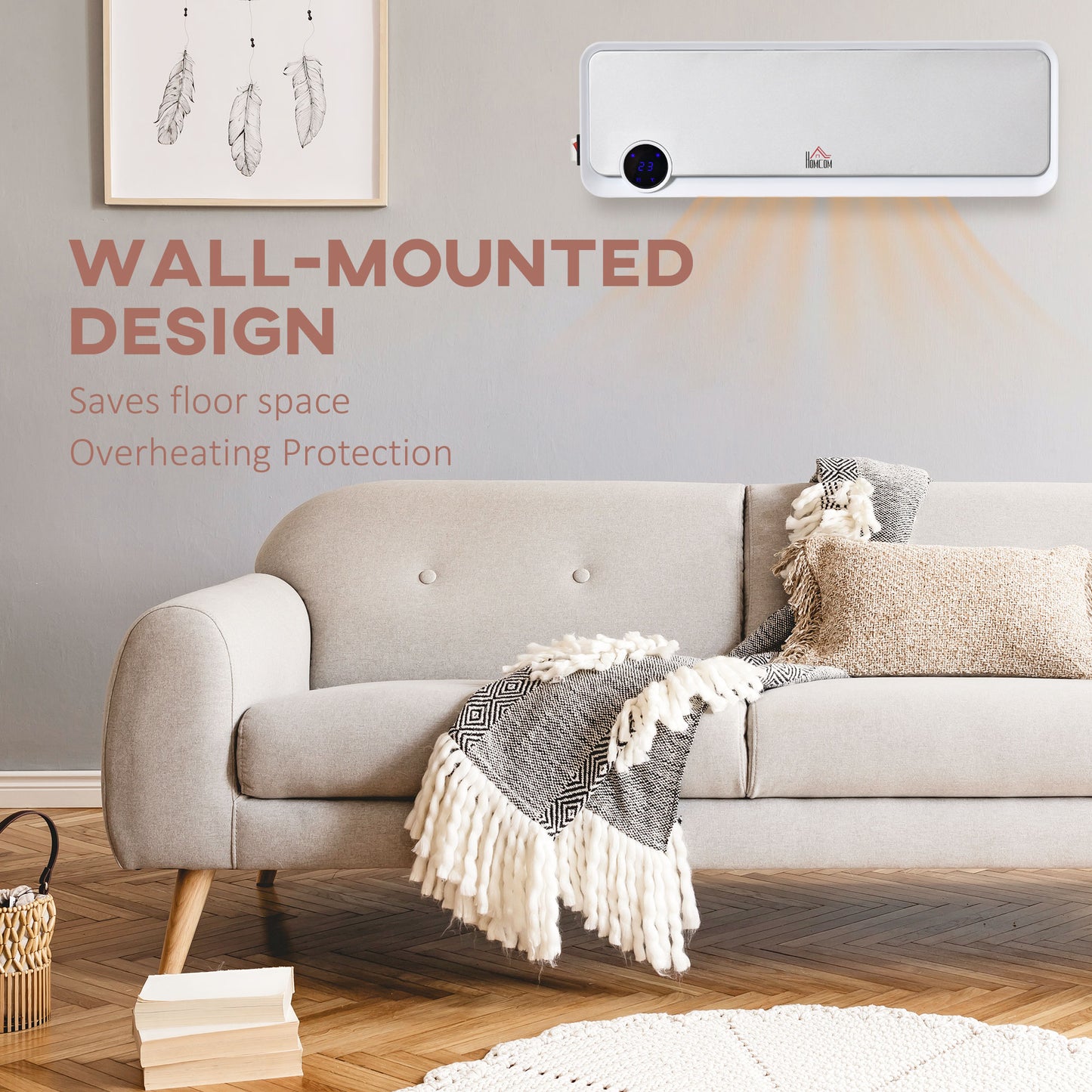 1000W/2000W Wall Downflow Heater 10-49°C Temperature w/ Timer Remote