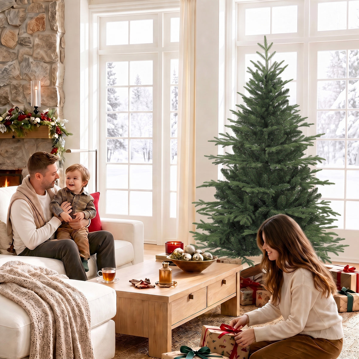 150 cm Artificial Christmas Tree Solid Pine Wood Stand, Green