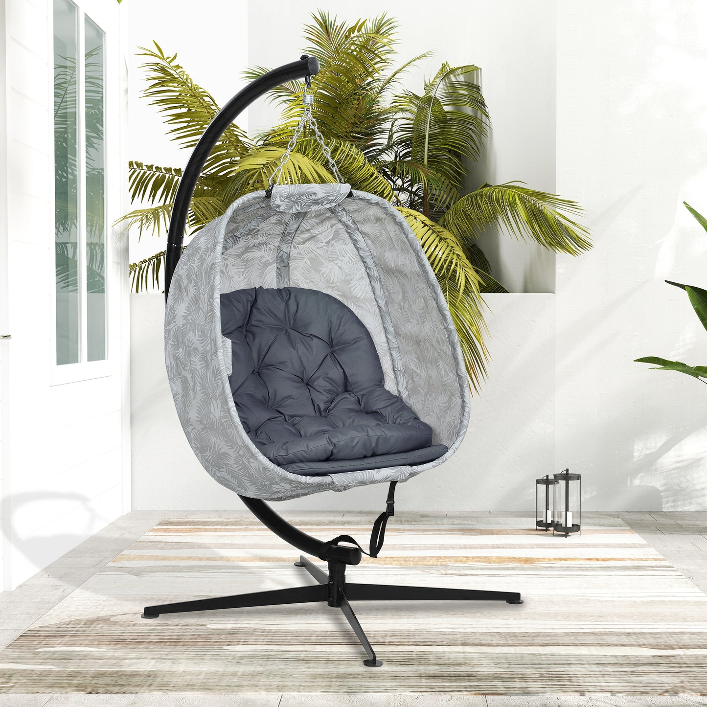 Hanging Egg Chair Outdoor Indoor Swing Chair, Folding Basket, Grey