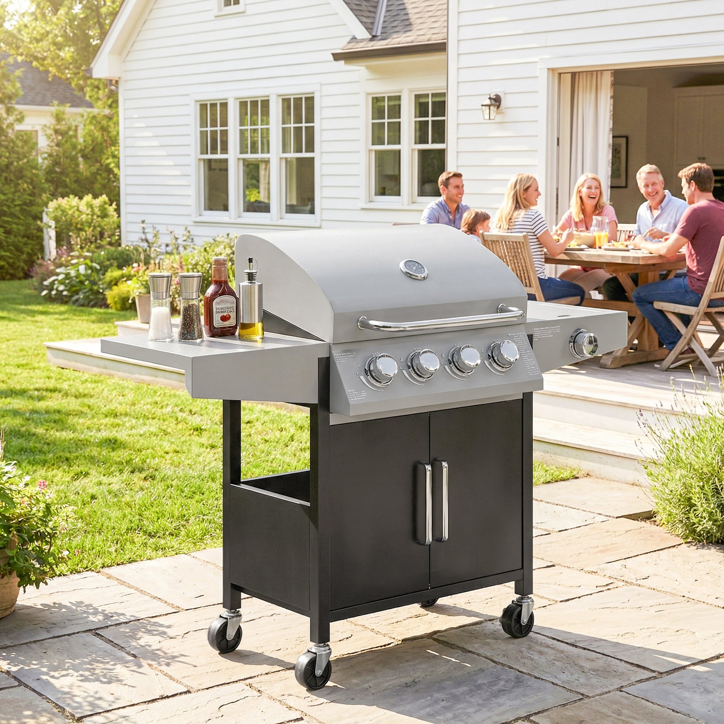 4+1 Burner Gas BBQ Grill with Side Burner, 50000 BTU Gas Grill