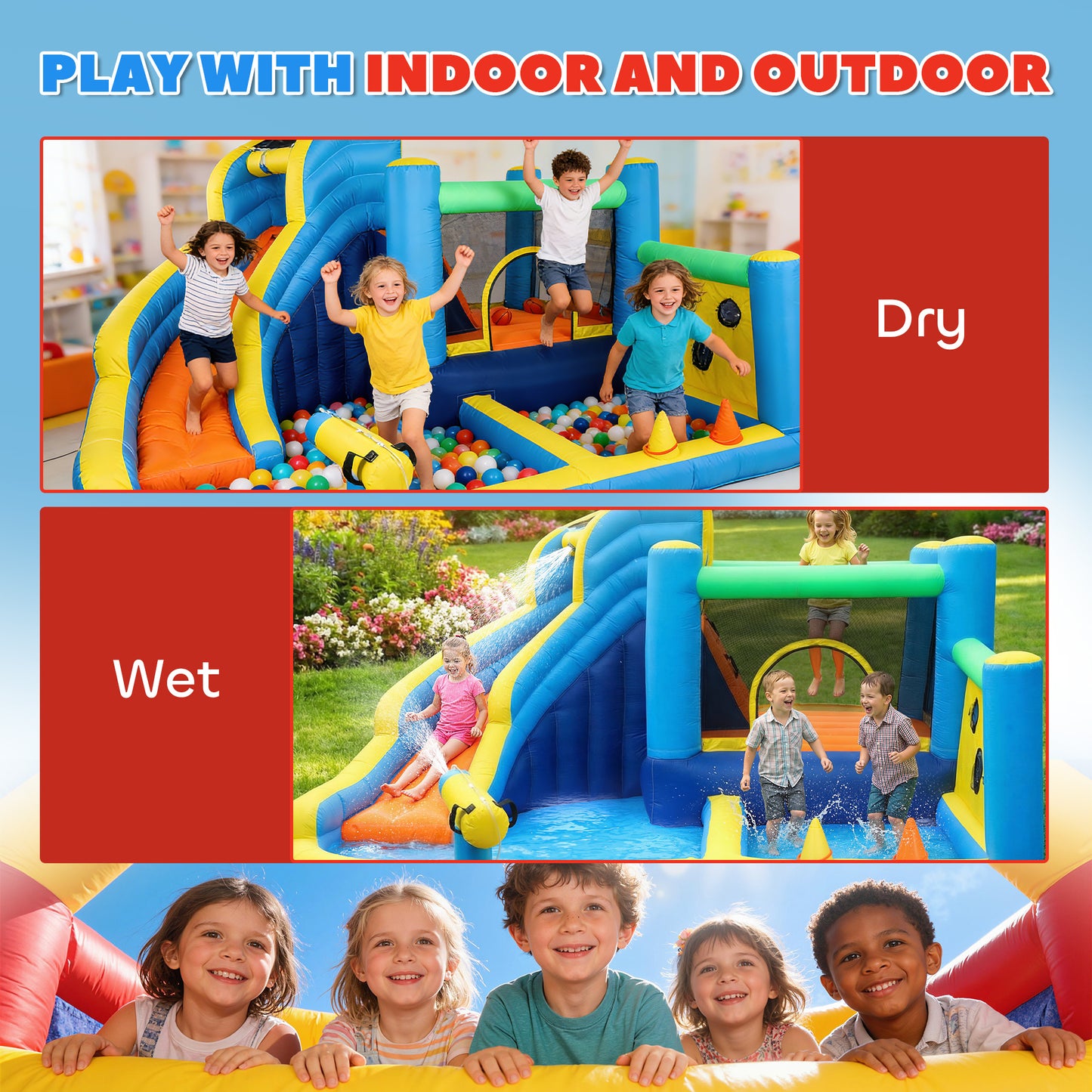 8 in 1 Bouncy Castle for Kids, Inflatable Bounce House with Slide