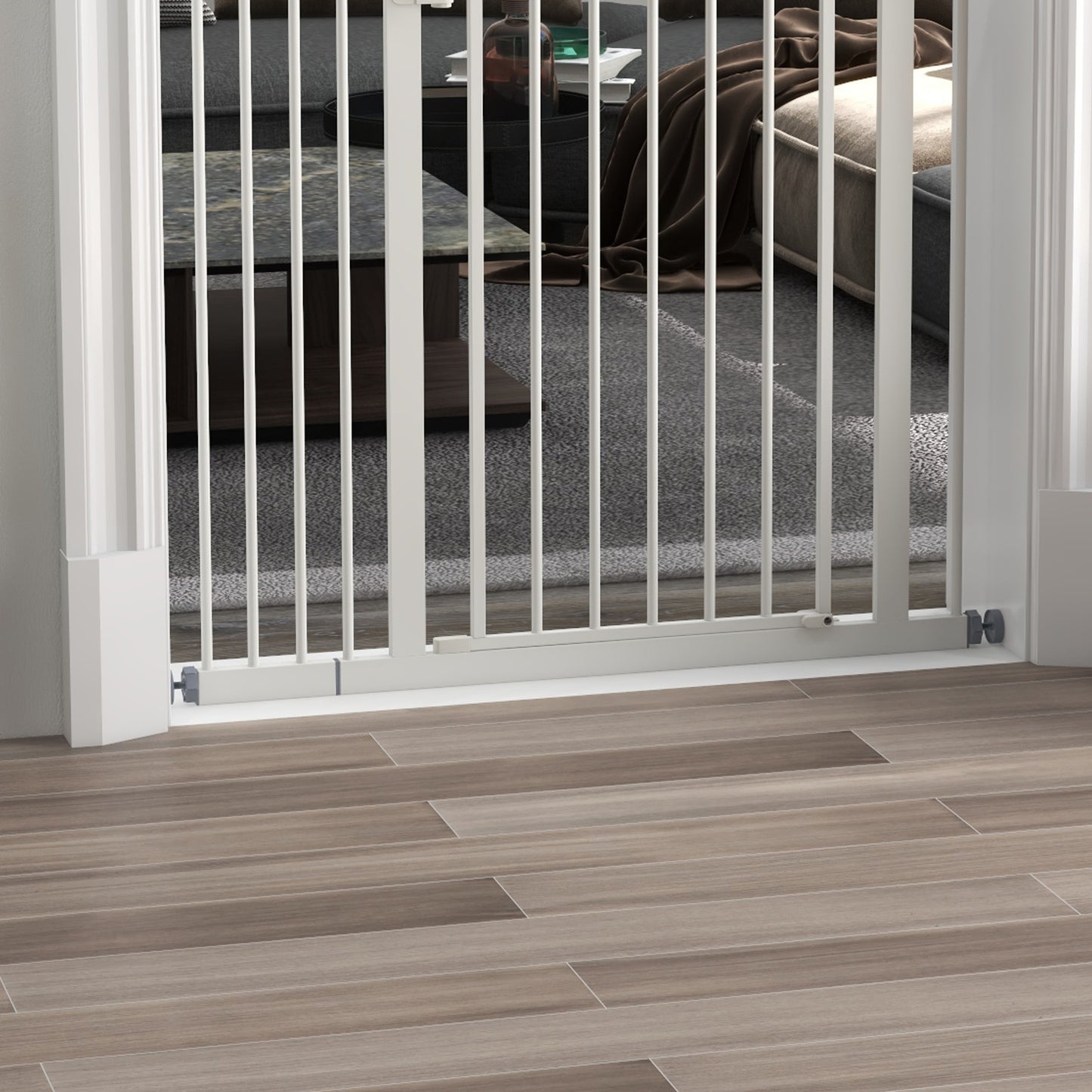 74-94cm Adjustable Metal Pet Gate Safety Barrier w/ Auto-Close White