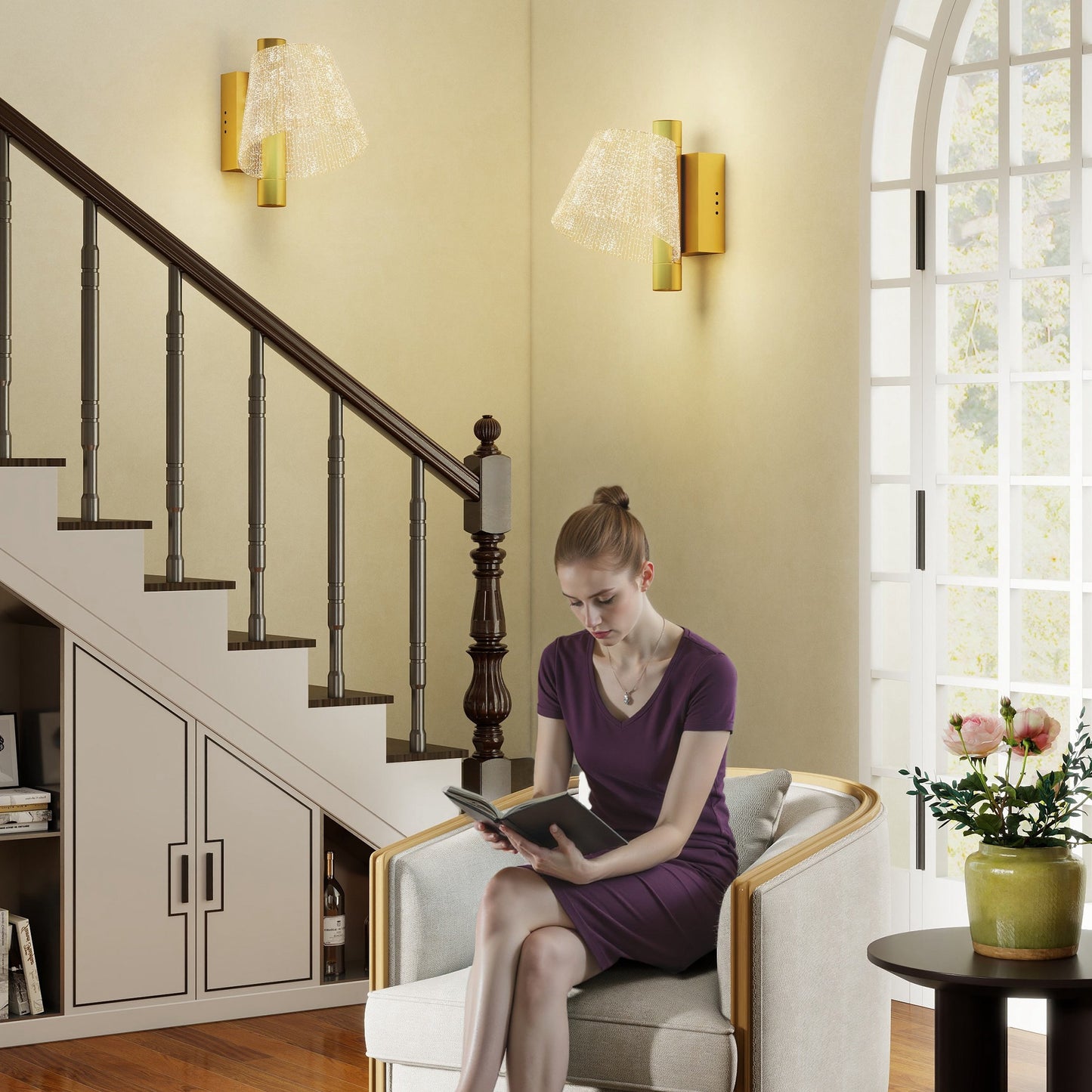 Led Wall Lamp 2 Pack, Modern Indoor Starry Wall Light, Gold