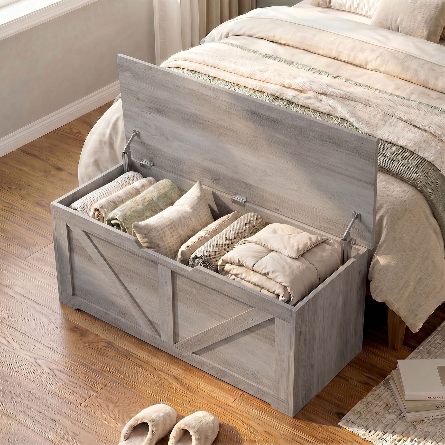 Storage Trunk for Living Room, with Safety Hinges, 100cm, Grey