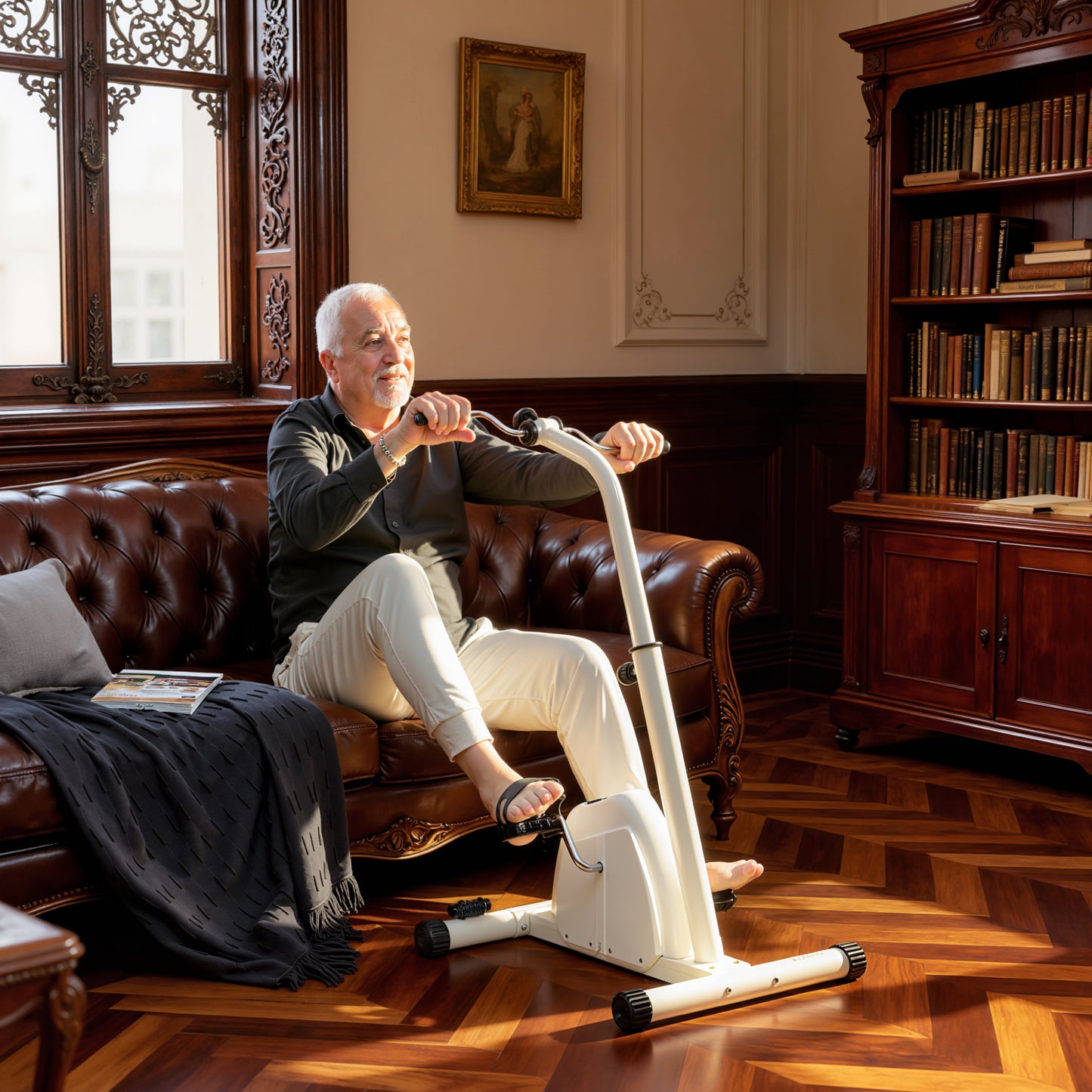 Seated Pedal Exerciser with Dual Massage and LCD Display, White