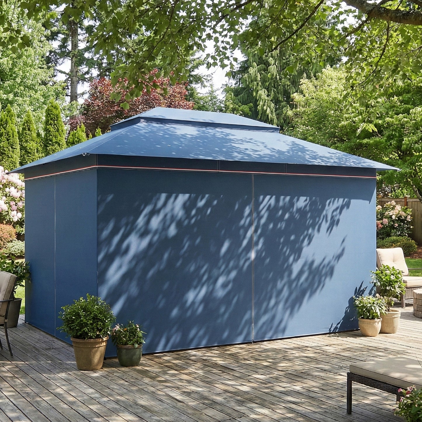 3 x 4 m Outdoor Garden Gazebo with UPF50+ Double Roof, Dark Blue