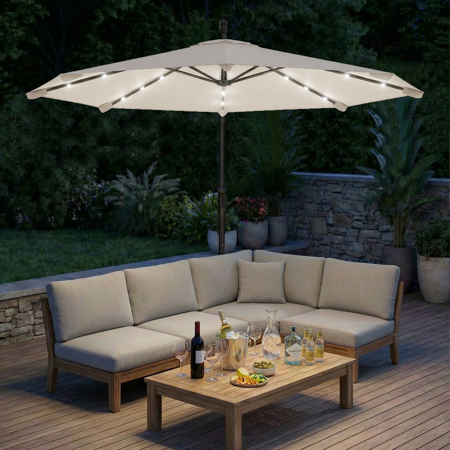 3 m Cantilever Parasol Solar LED Lights, Cream White