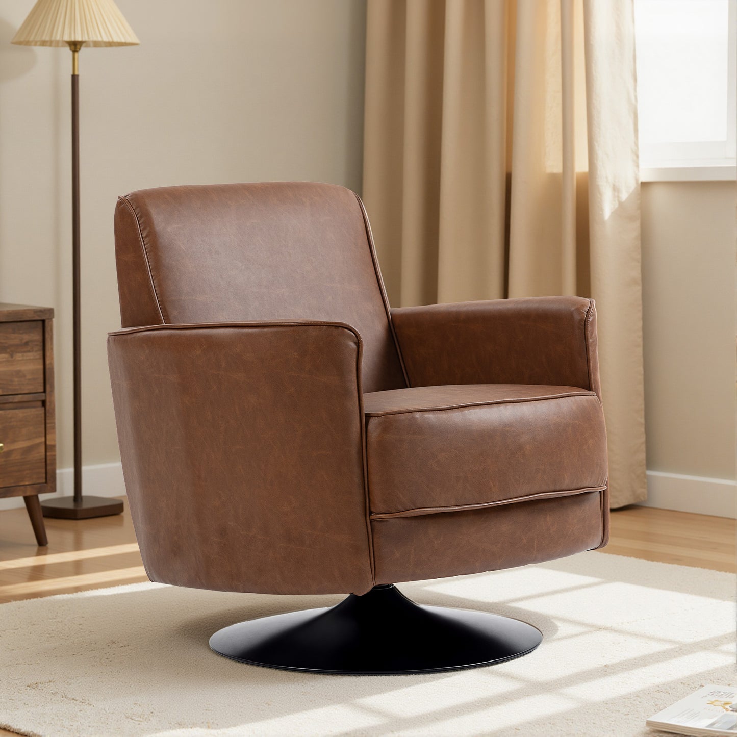 Upholstered PU Leather Armchair for Living Room, Brown