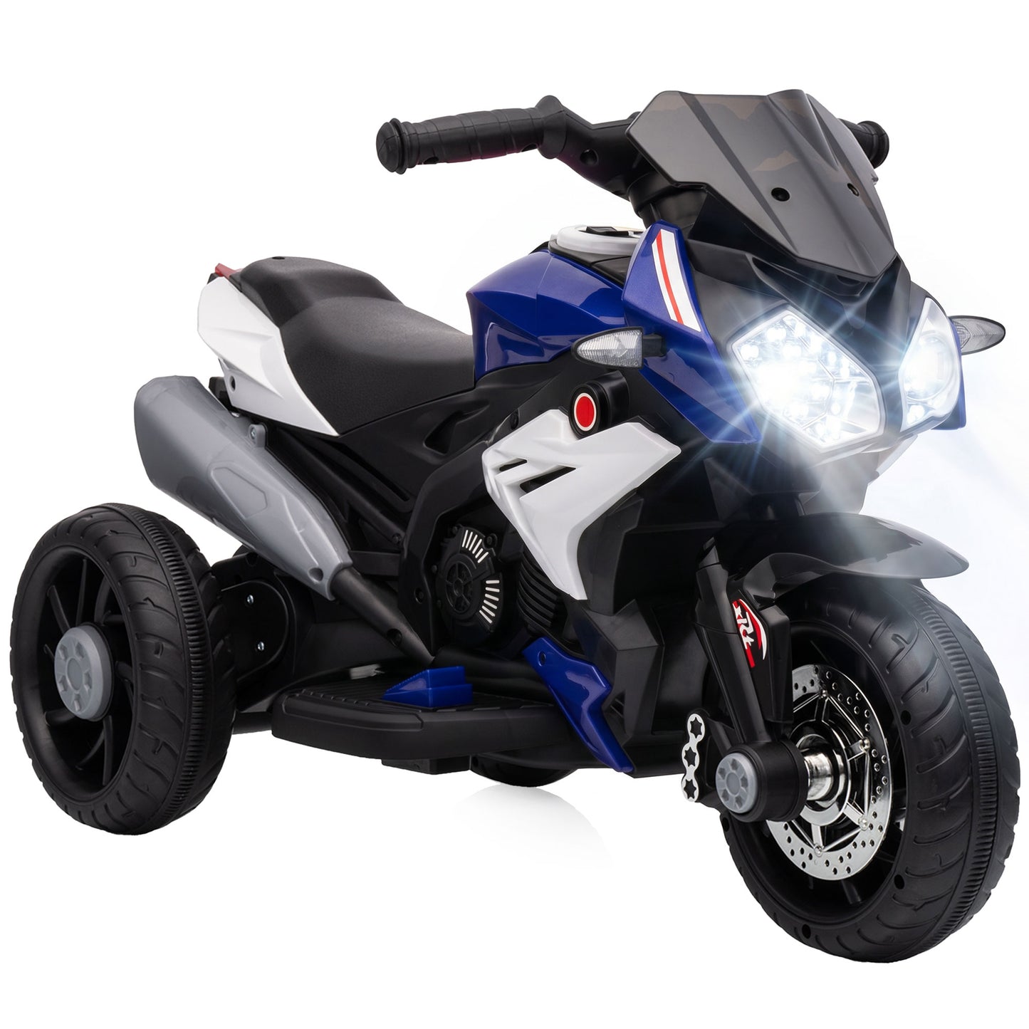 Kids Electric Motorcycle with 3 Wheels, Headlight, Music, Horn, Blue