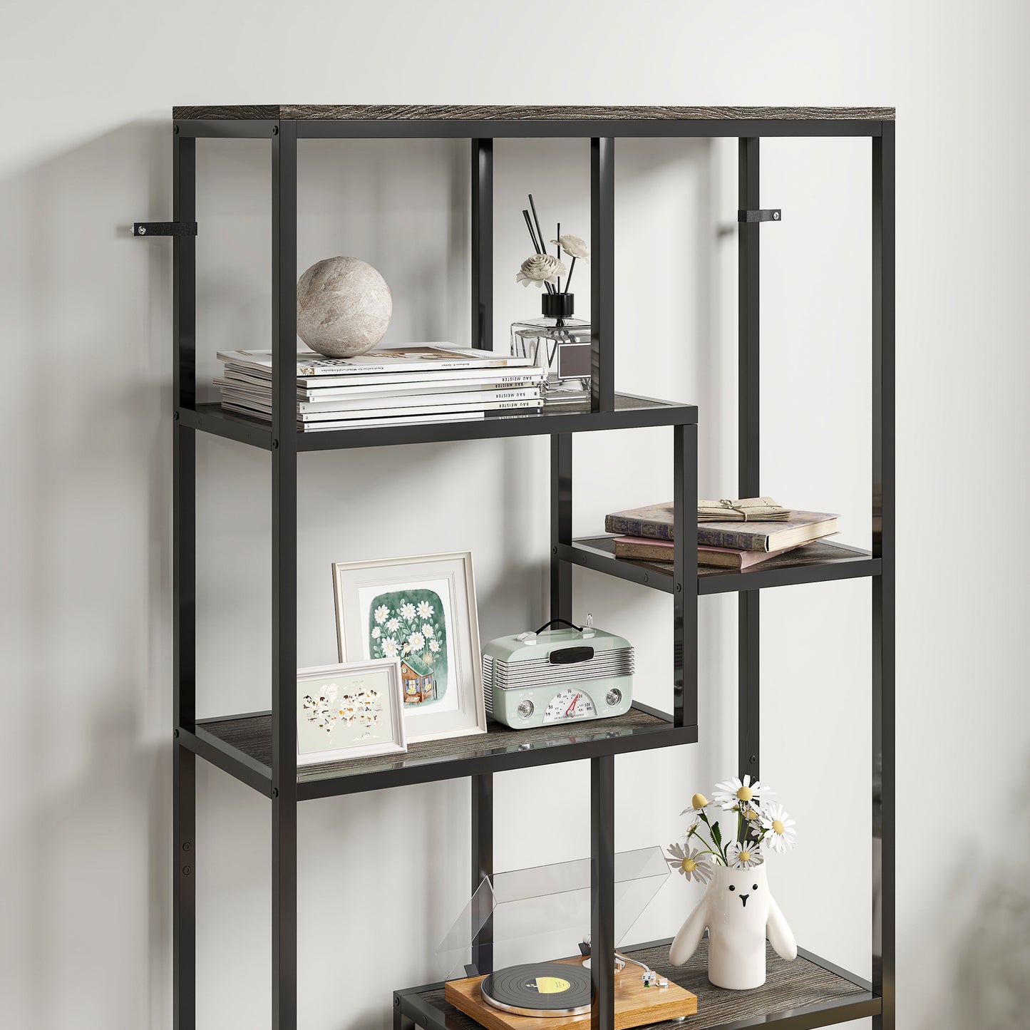 Industrial Bookcase 7-Tier Bookshelf Shelving Unit Grey Black