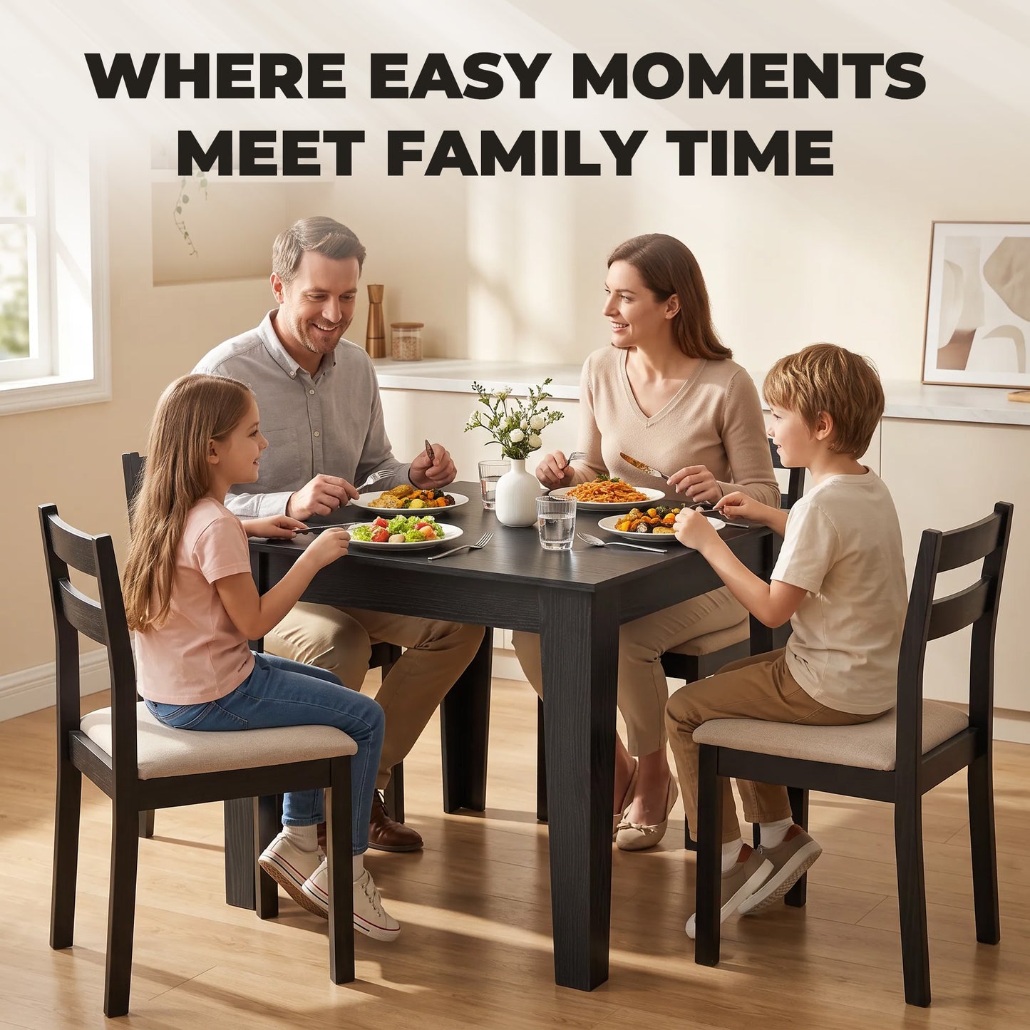 Dining Table for 4, 80L x 80W x 75Hcm, Black Wood Effect