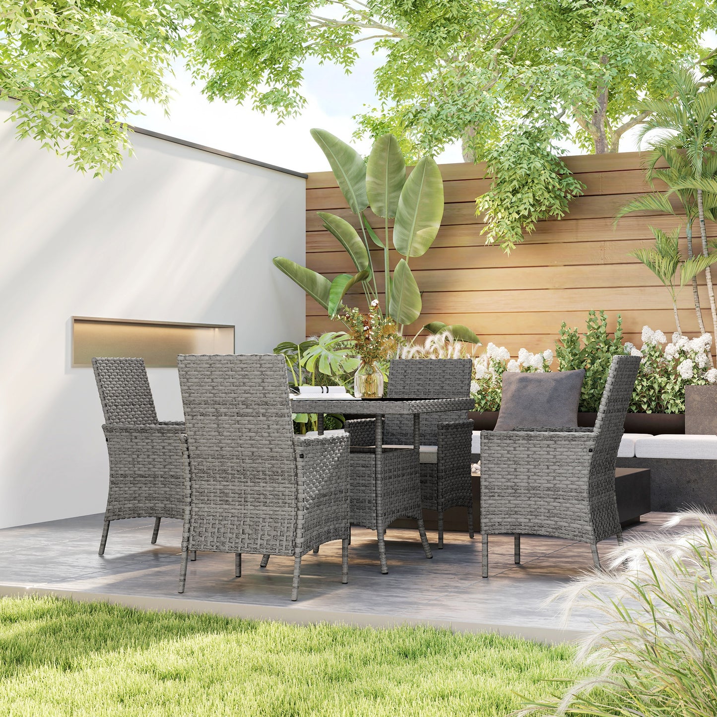 4 Seater Rattan Garden Furniture Set with Cushion, Grey
