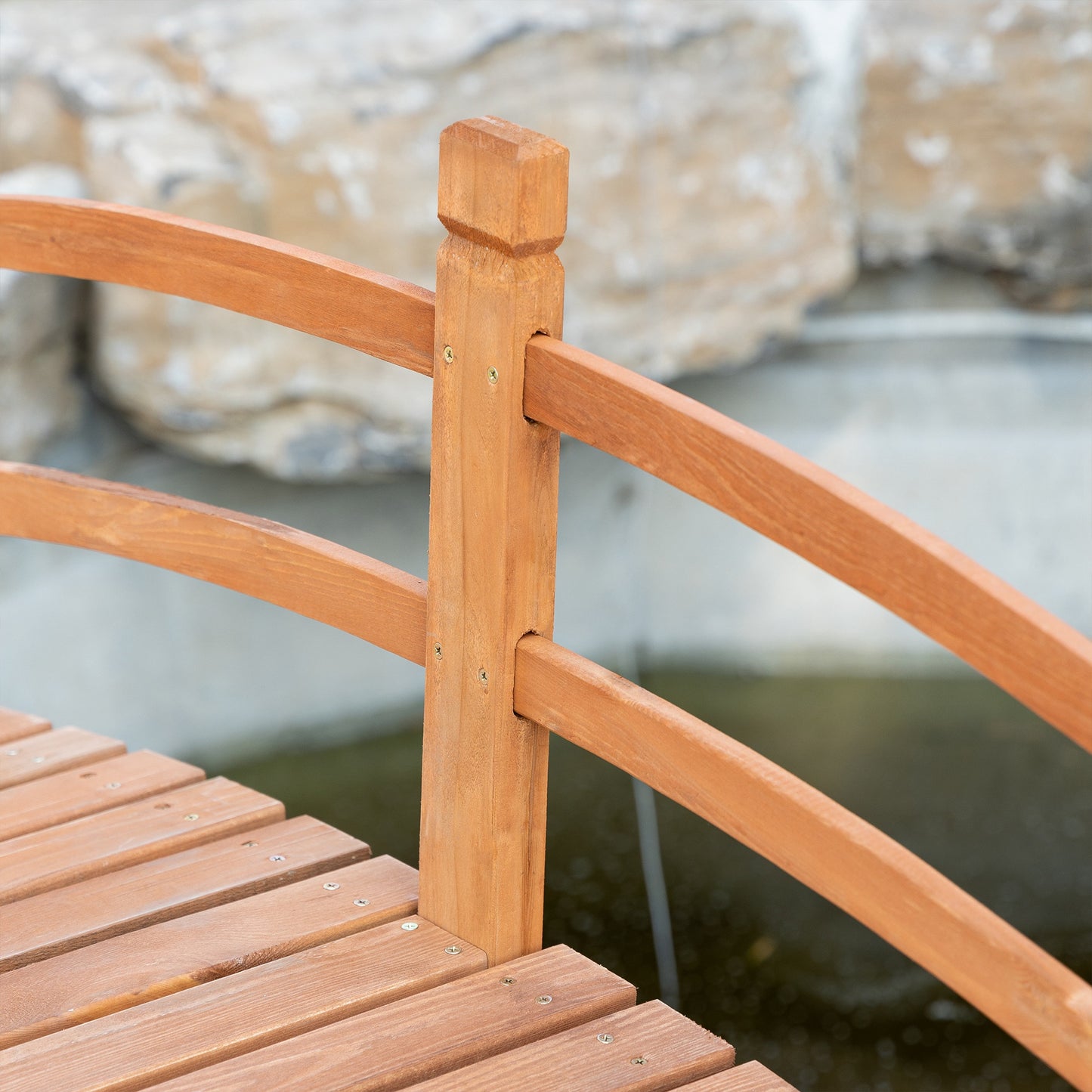 Wooden Garden Bridge with Safety Railings, Classic Arc Footbridge