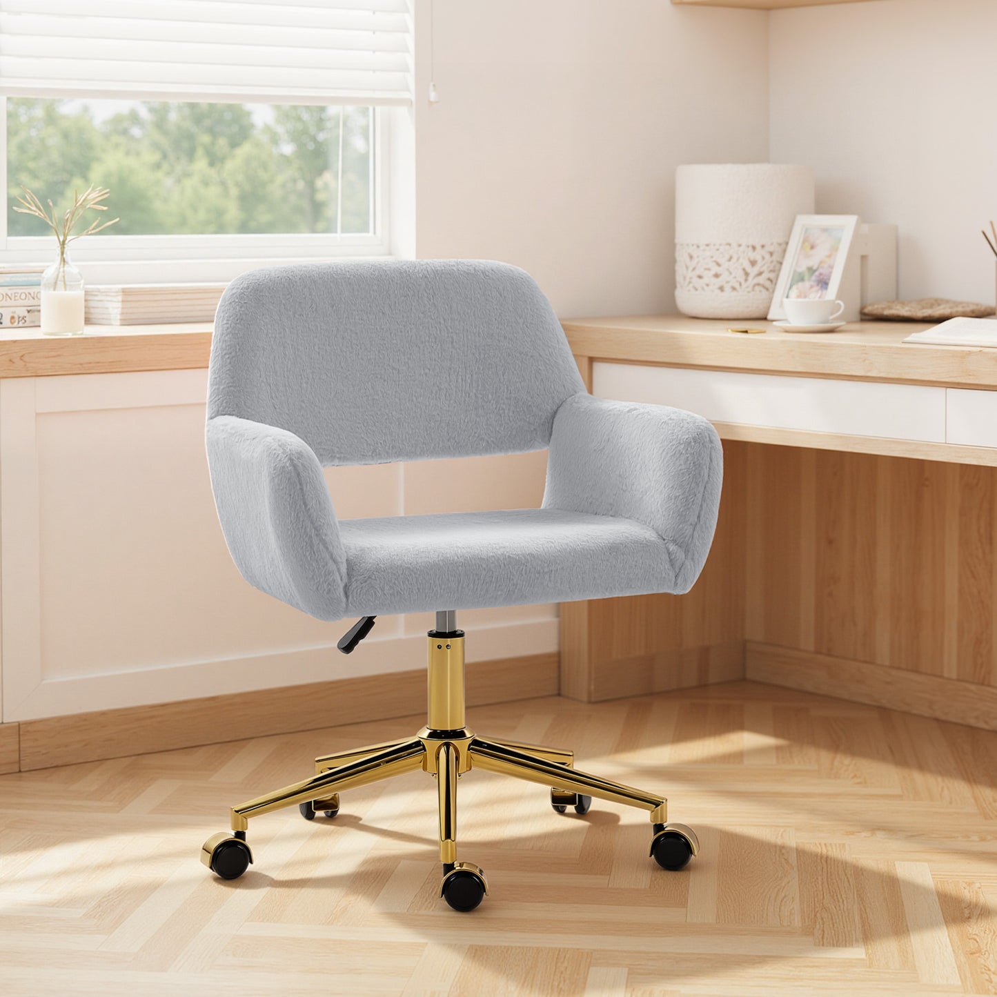 Swivel Office Chair, Vanity Desk Chair with Adjustable Height, Wheels