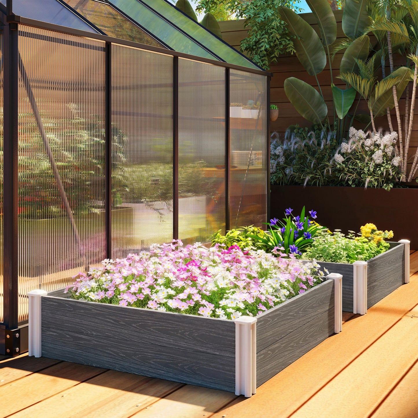 Vinyl Raised Garden Bed Kit, 3 x 3 x 1ft Modular Garden Box