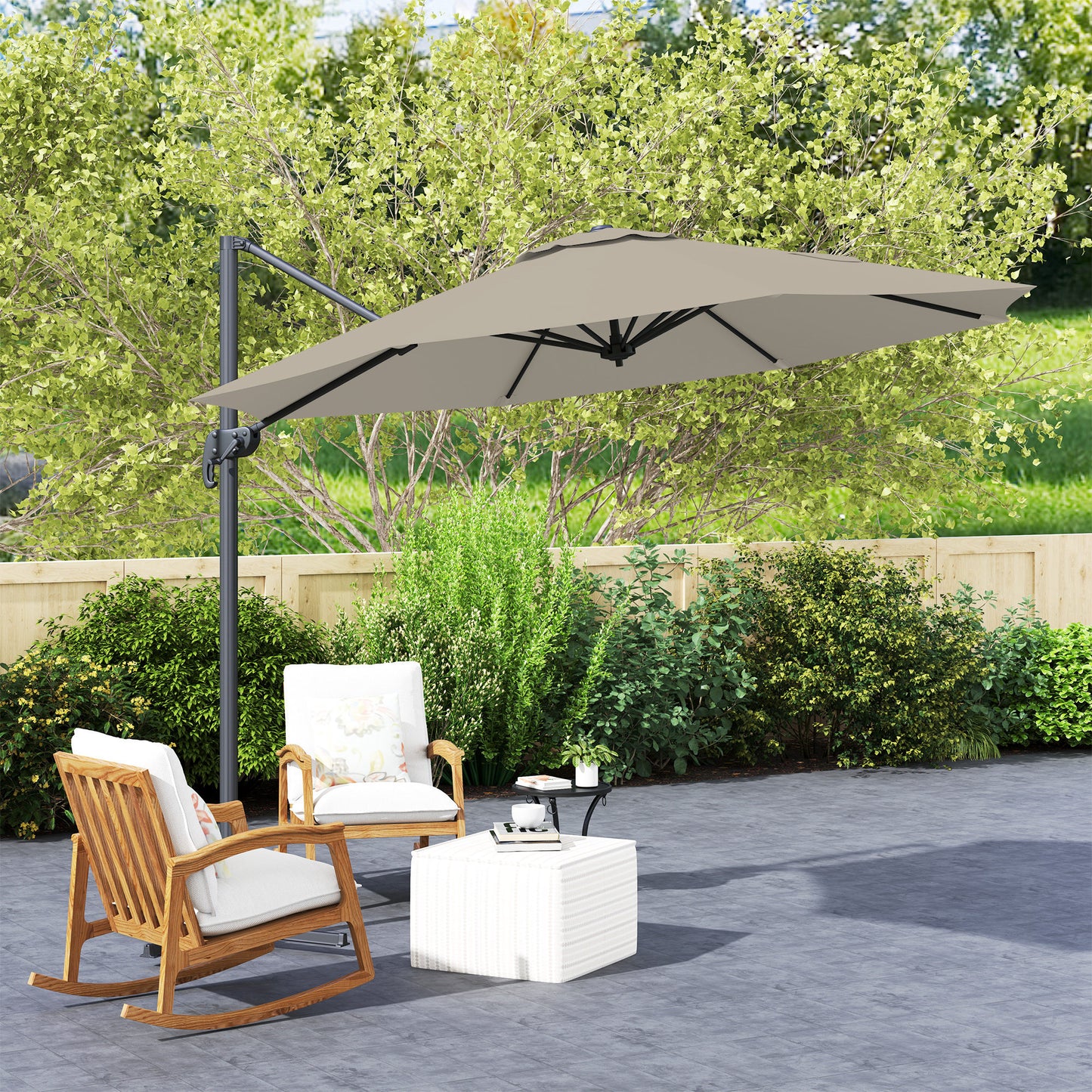 3 x 3(m) Cantilever Parasol Garden Umbrella with Base Light Grey