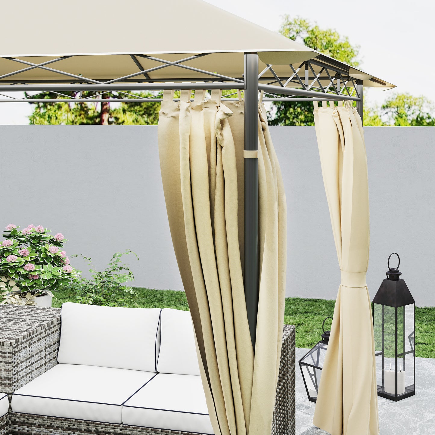3 x 3 m Double Roof Outdoor Gazebo with Curtains, Beige