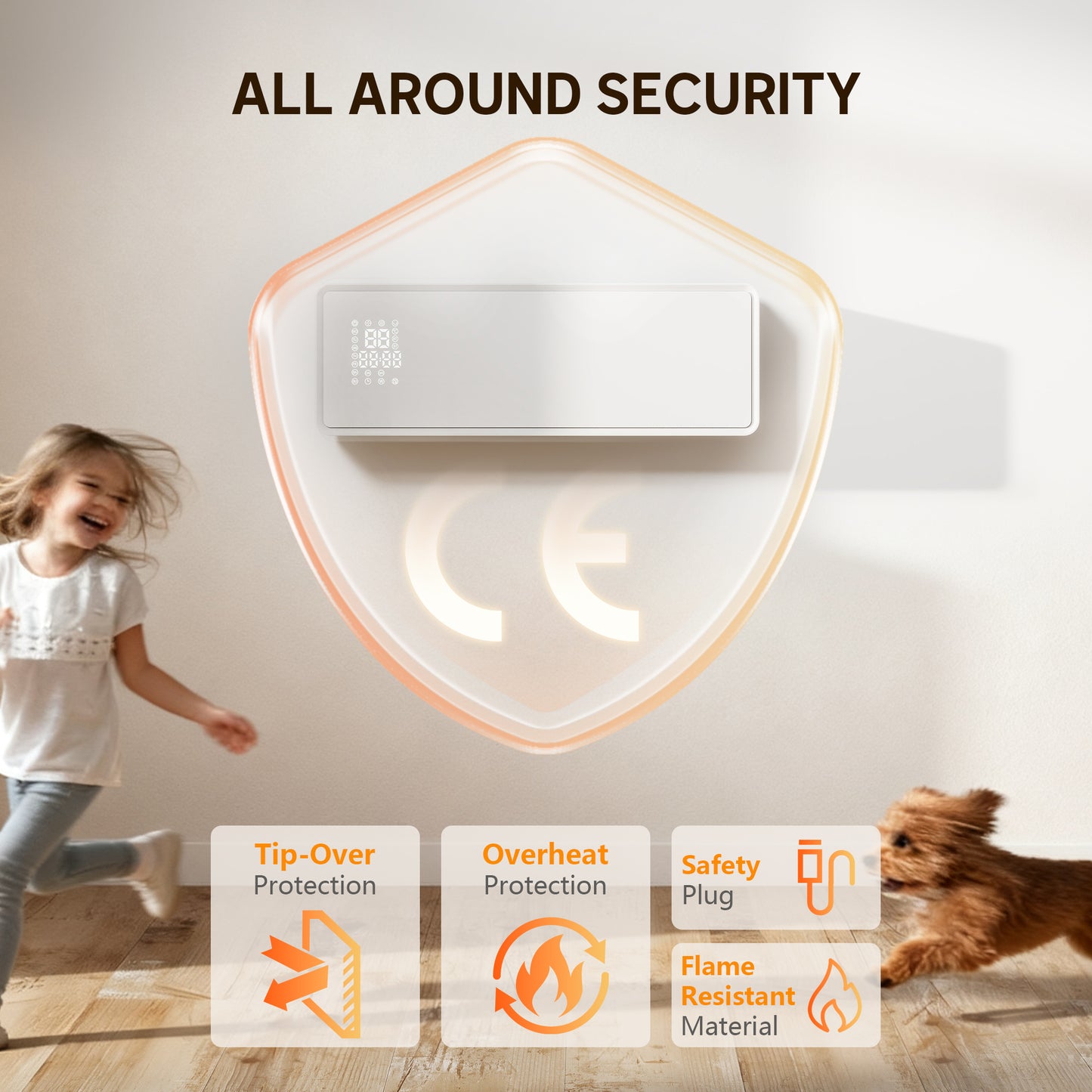 2000W Ceramic Electric Heater with Fan, Wall Mounted, White