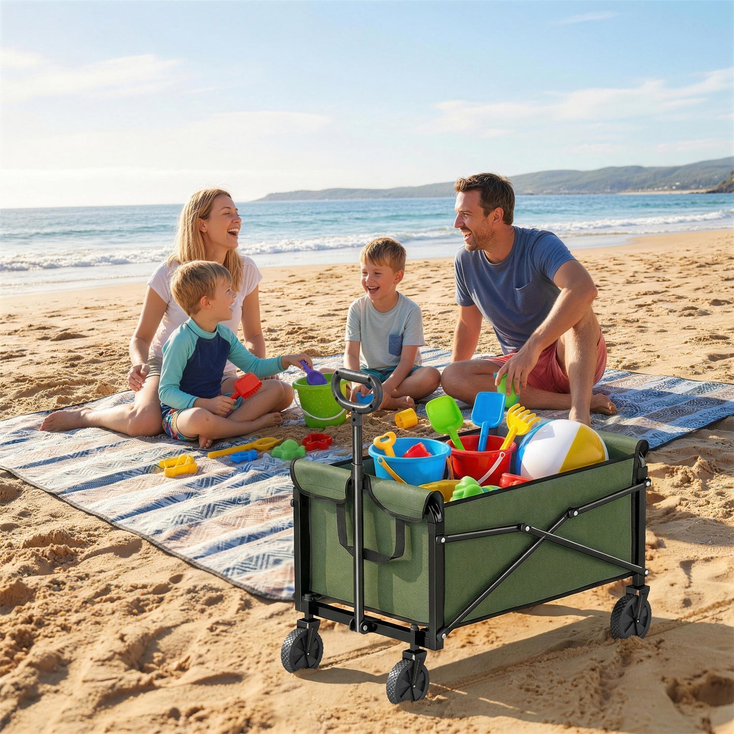 81L Festival Trolley on Wheels, Garden Folding Trolley Cart, Green