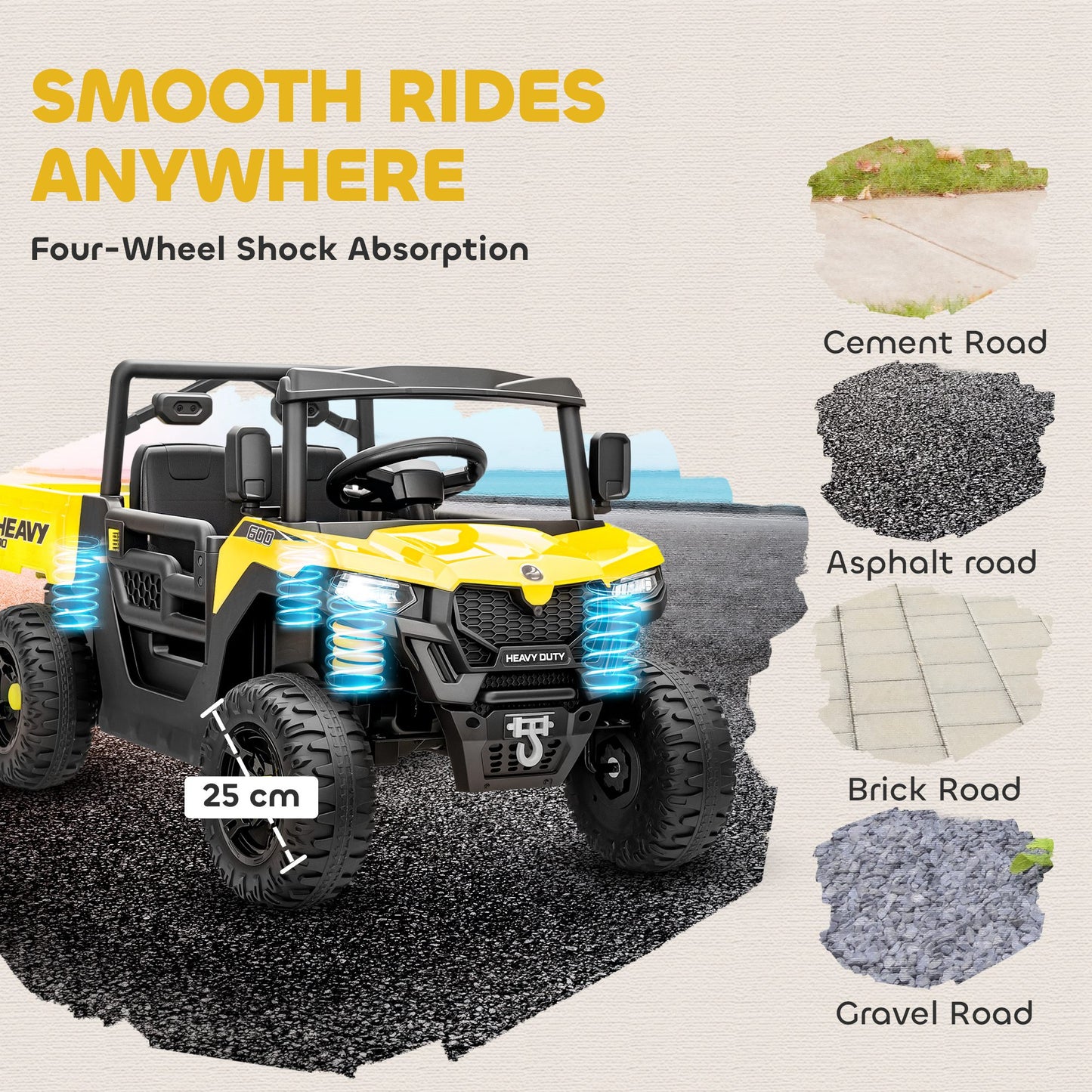 12V Kids Ride on Car, Kids UTV with Electric Dump Bed, Yellow