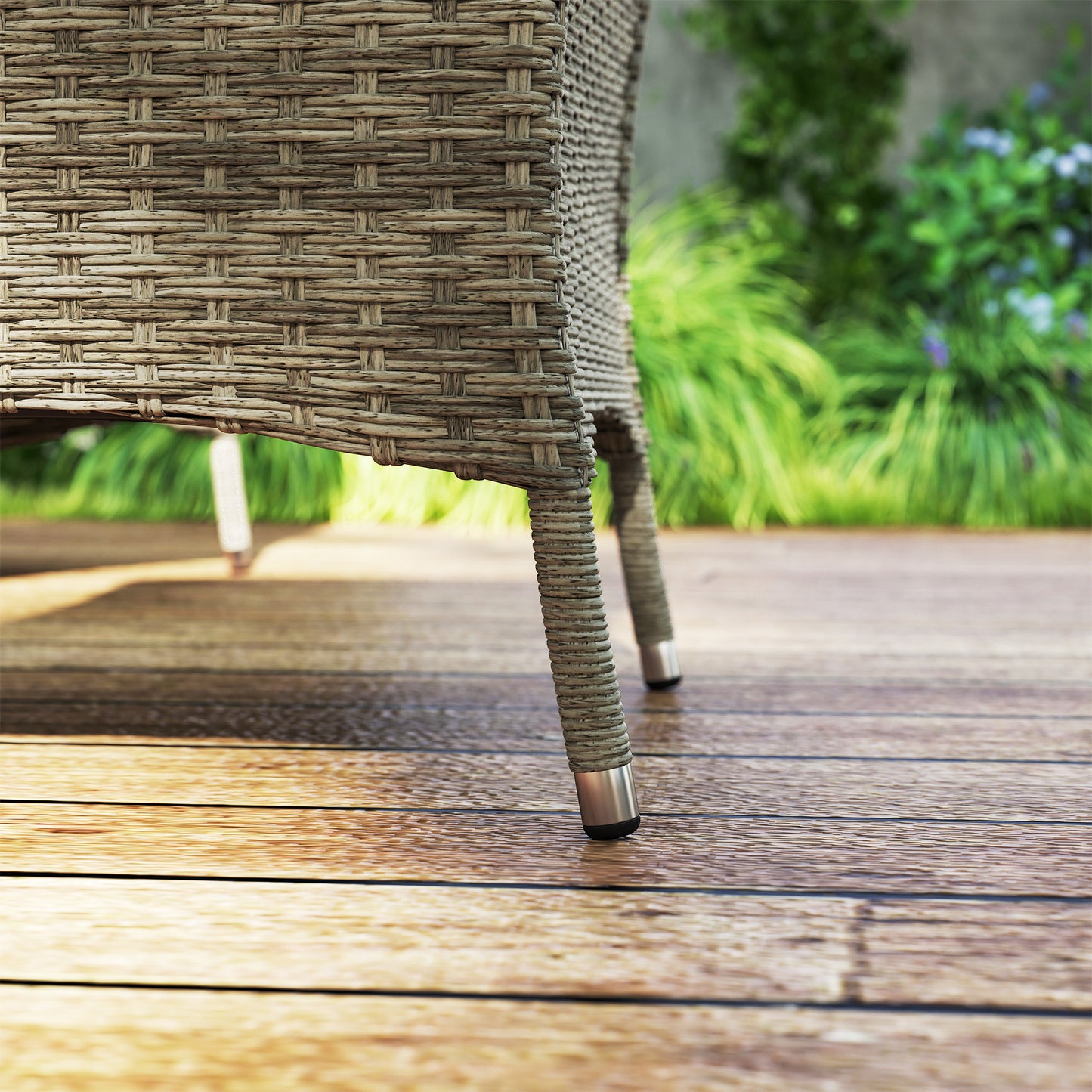 6 Seater Rattan Outdoor Dining Set with Cushions, Light Grey