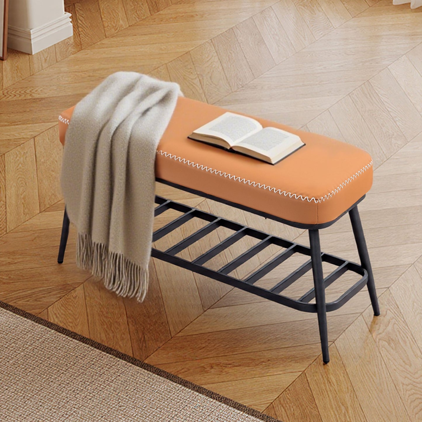 Shoe Bench, PU Leather Shoe Storage Bench for Entryway, Brown