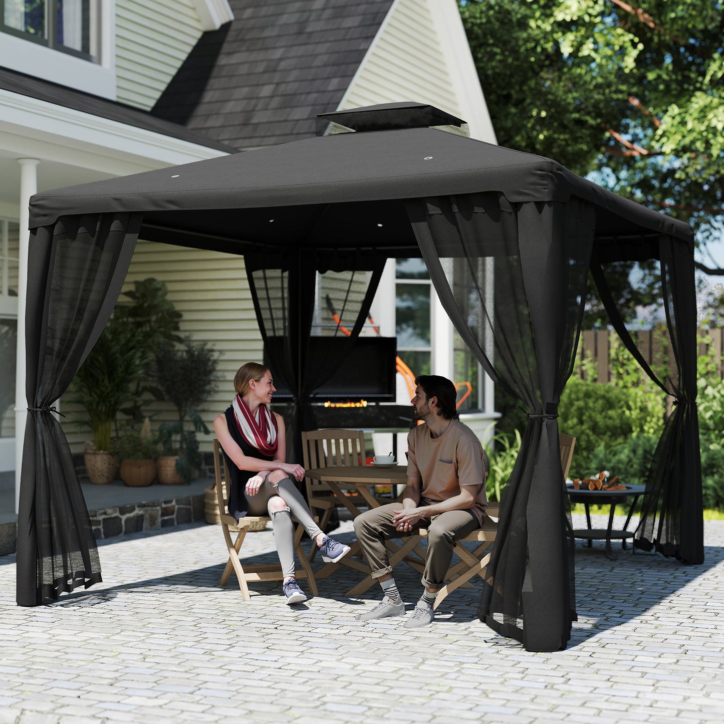 3 x 3 m Metal Gazebo Garden Outdoor 2-Tier Roof Marquee Party Black