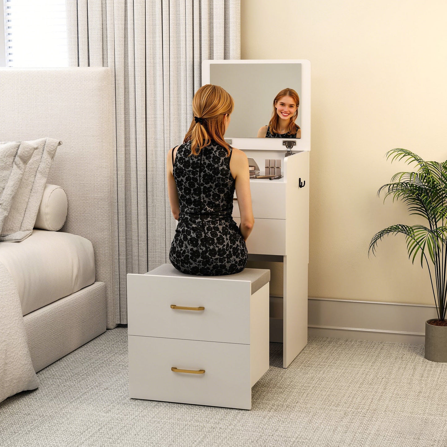 3 in 1 Dressing Table Vanity Desk with Mirror and Cushioned Stool