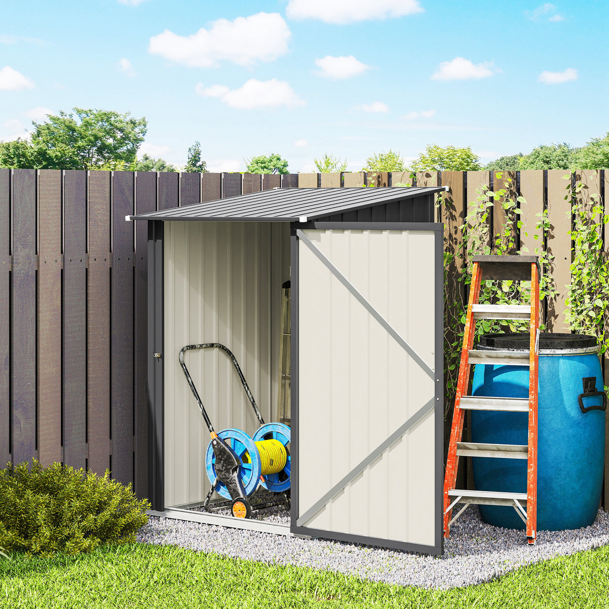 3.3ft x 3.4ft Outdoor Storage Shed Steel Garden Shed w/ Lockable Door