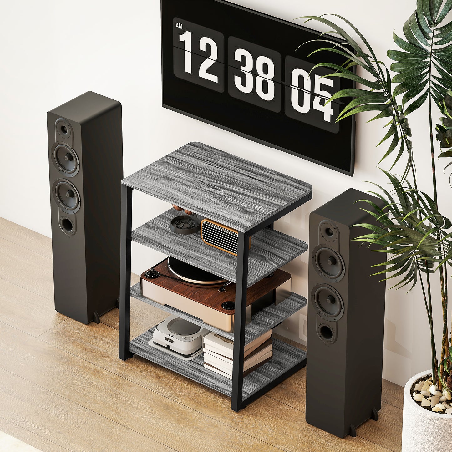 HiFi Rack Stand w/ 4-Tier Record Player Stand Dark Grey