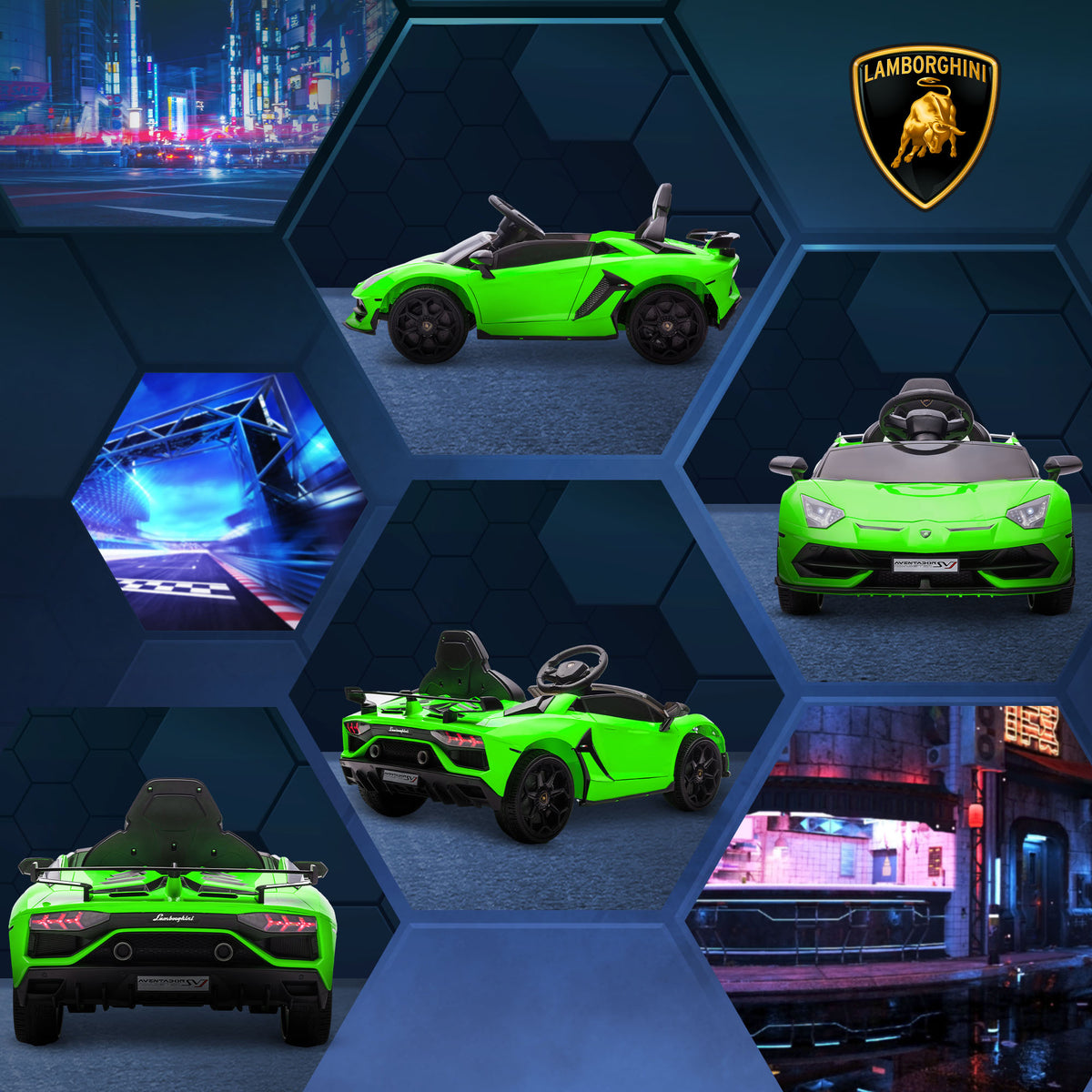 Lamborghini Aventador Licensed 12V Kids Electric Ride On Car - Green
