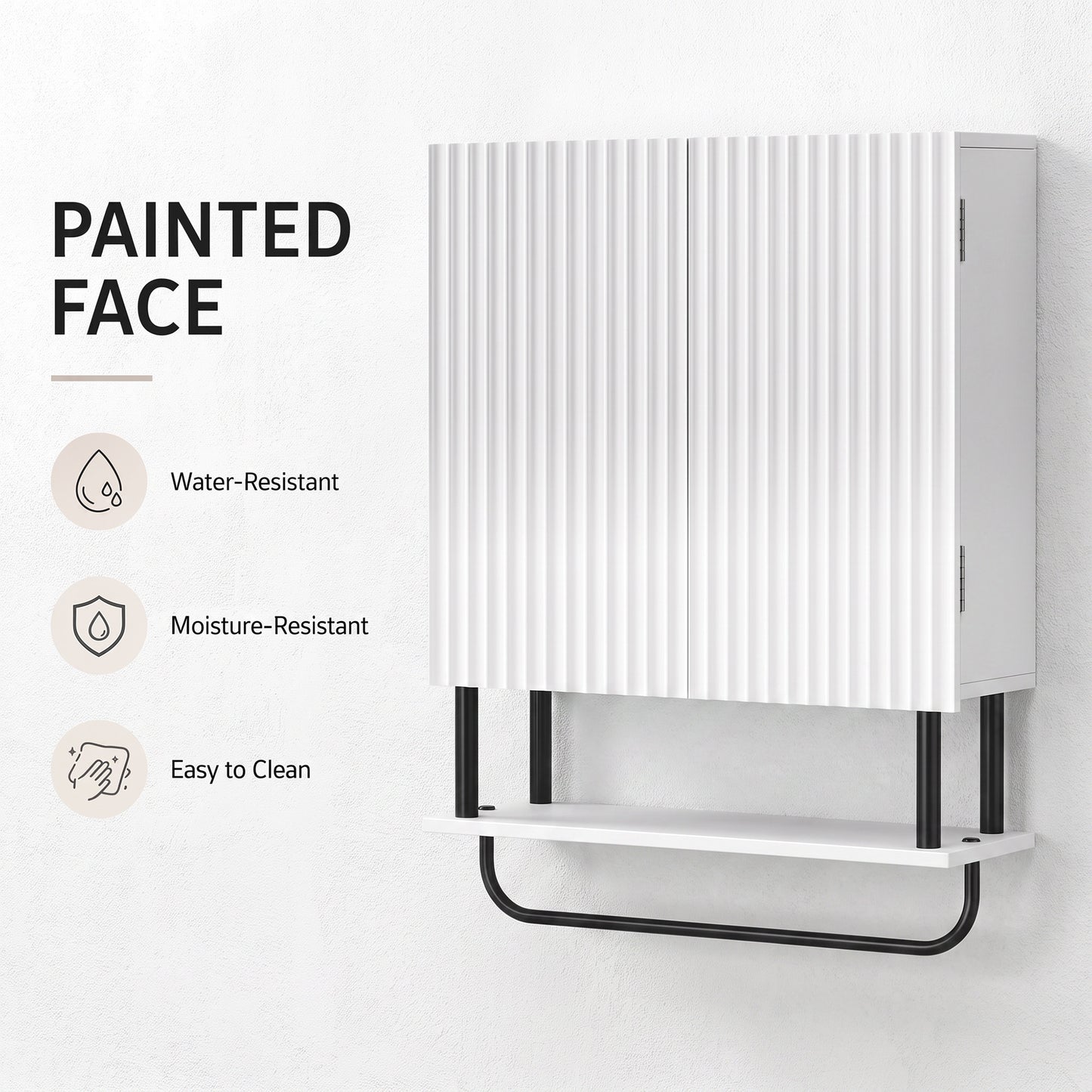 Modern Bathroom Wall Cabinet with 2 Wavy Doors White