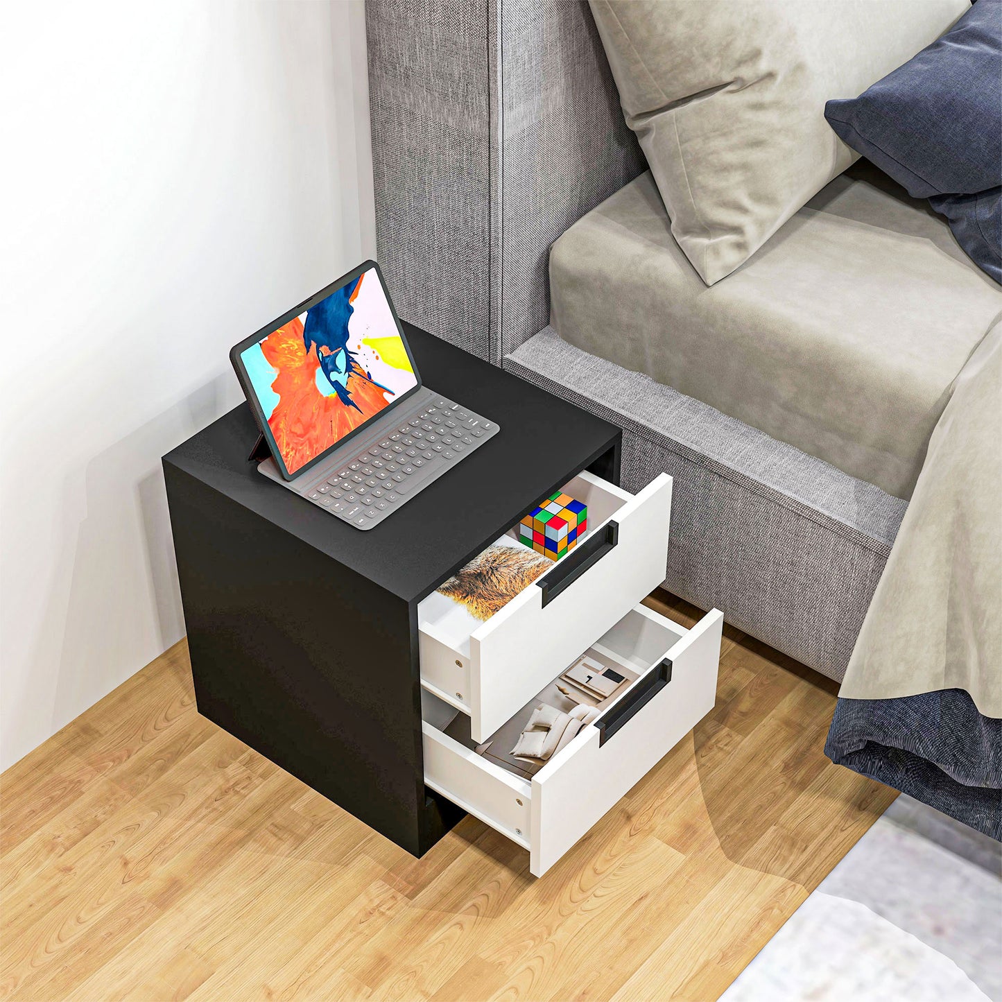 2 Drawer Bedside Tables Set of 2 with Storage Nightstands for Bedroom