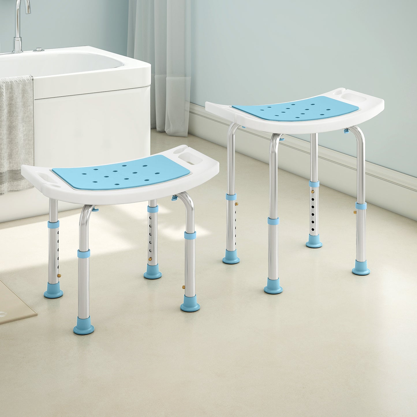 Adjust Aluminium Bath Stool Shower Non-Slip w/ Shower Hole, Turquoise