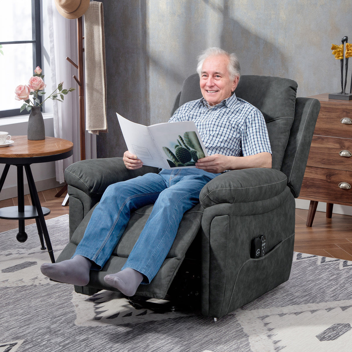 Heated Faux Leather Electric Riser Recliner Chair with 8-Point Massage, USB Port and Side Pockets - Grey