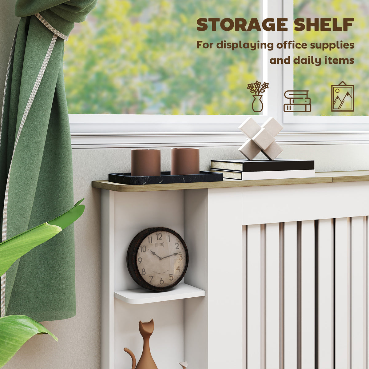 Vertical Slatted Heater Cover for Living Room, Large, White