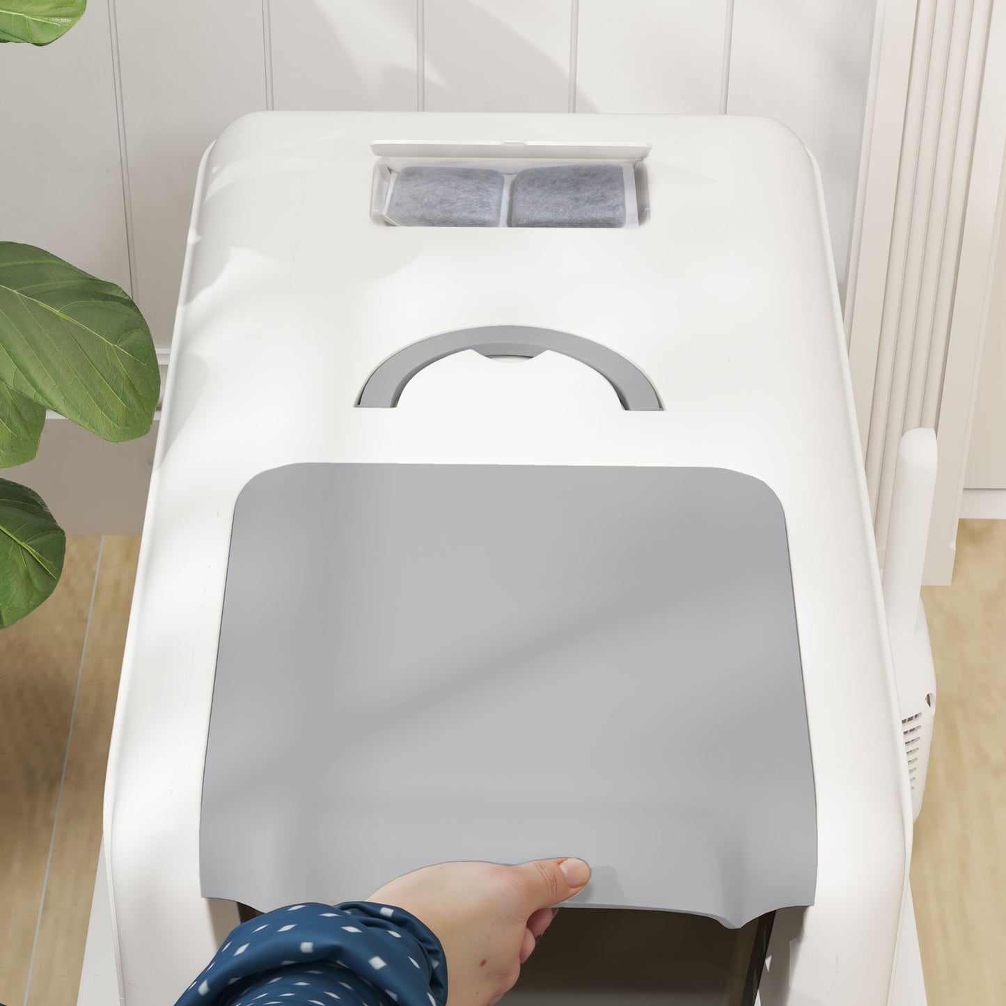 Stainless Steel Cat Litter Box with Removable Lid, Scoop, White