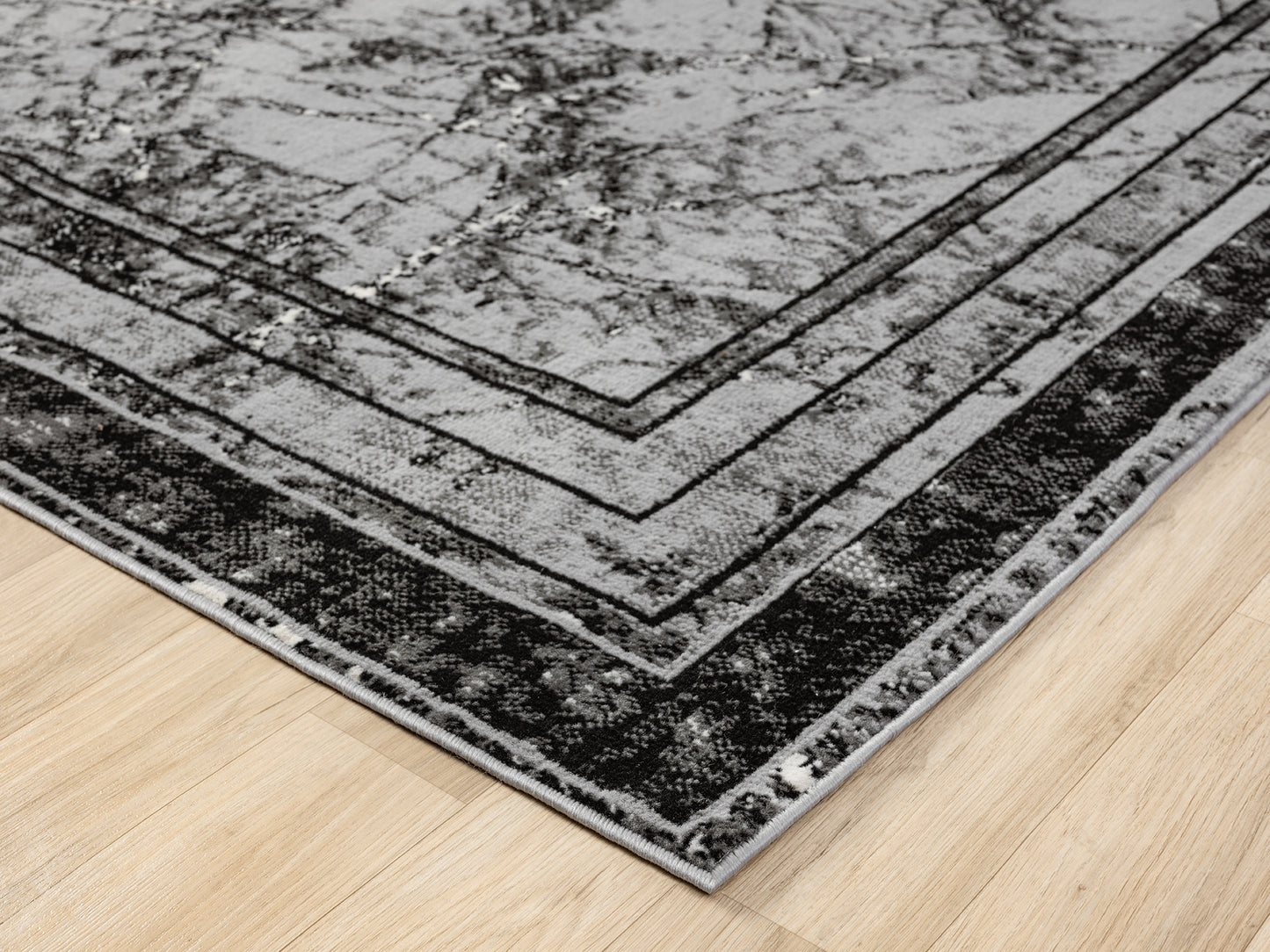 Obsidian Modern Low Pile Area Rug - Frame Abstract Design